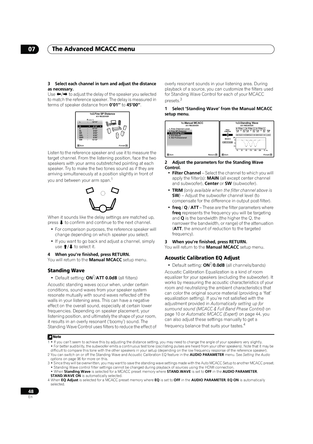 Pioneer SC-07, SC-05 manual Acoustic Calibration EQ Adjust, Standing Wave, As necessary 