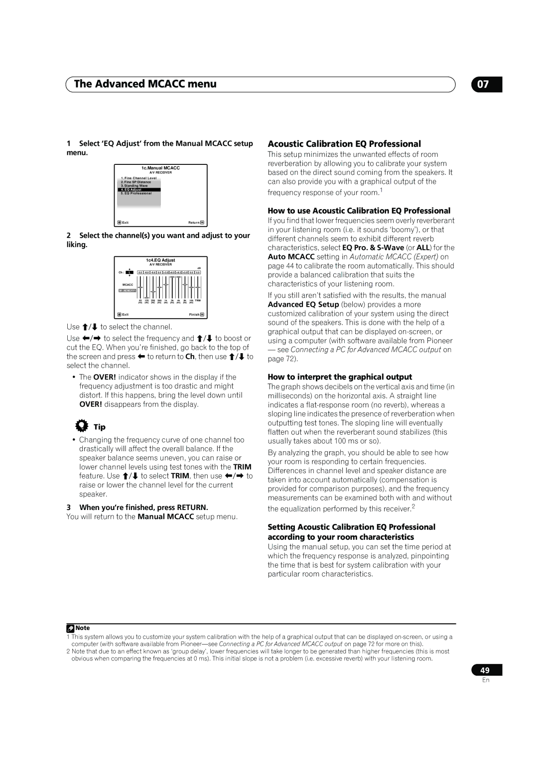 Pioneer SC-05, SC-07 manual How to use Acoustic Calibration EQ Professional, How to interpret the graphical output 