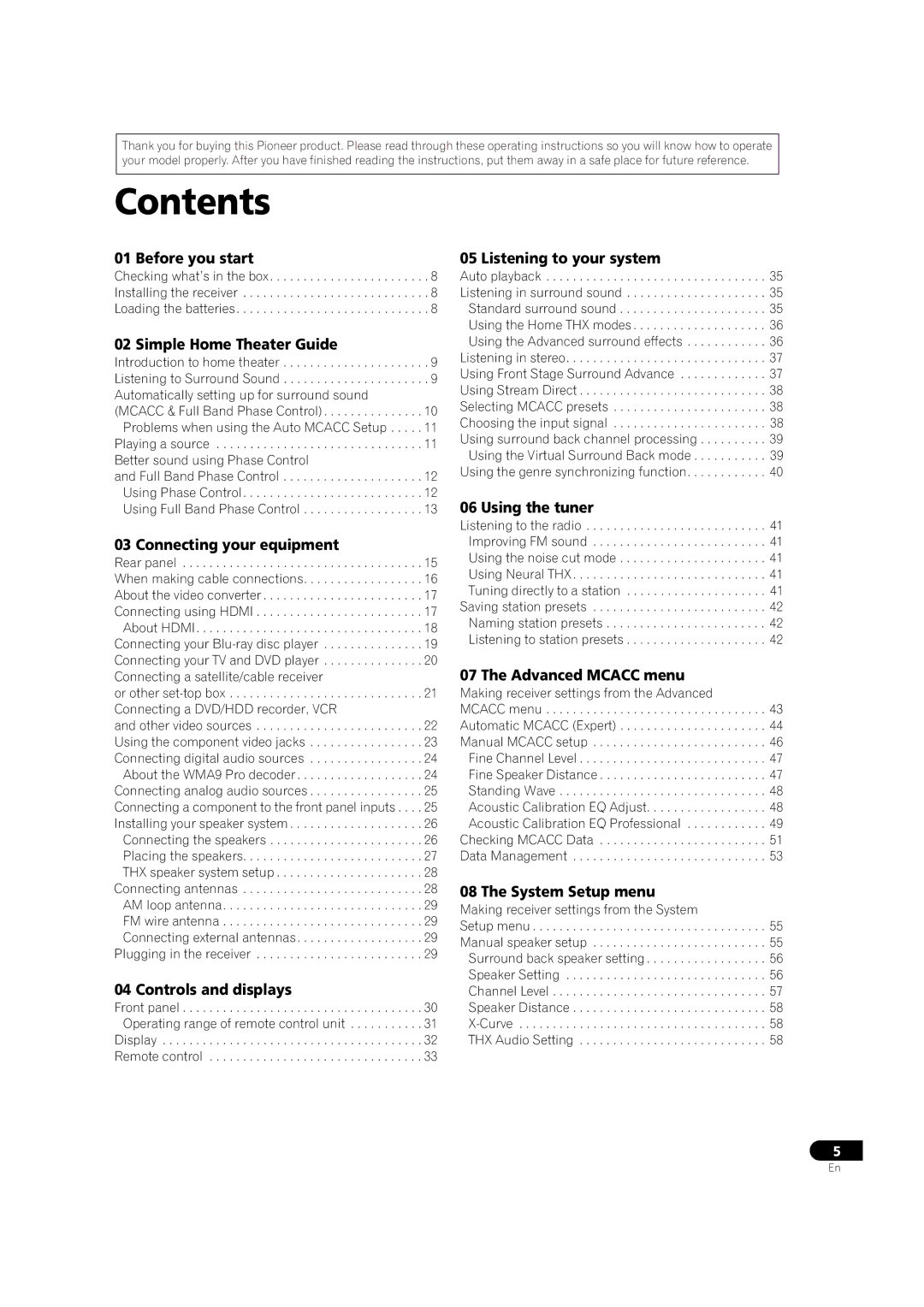 Pioneer SC-05, SC-07 manual Contents 