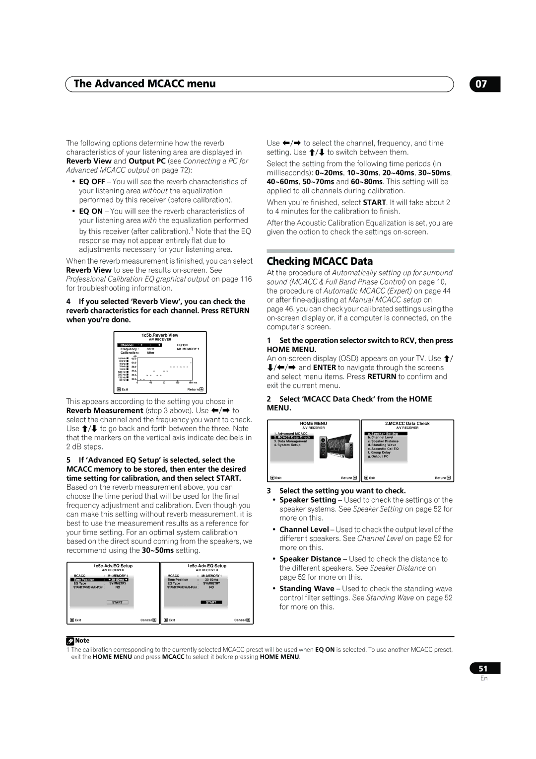 Pioneer SC-05, SC-07 manual Checking Mcacc Data, Set the operation selector switch to RCV, then press 