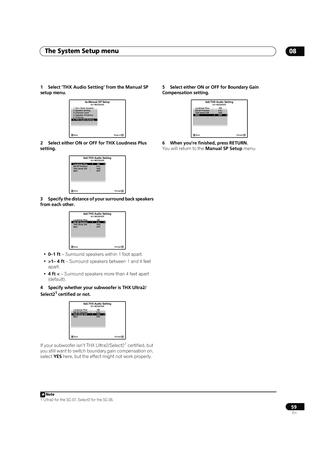 Pioneer SC-05, SC-07 manual 4a.Manual SP Setup 4a6.THX Audio Setting 