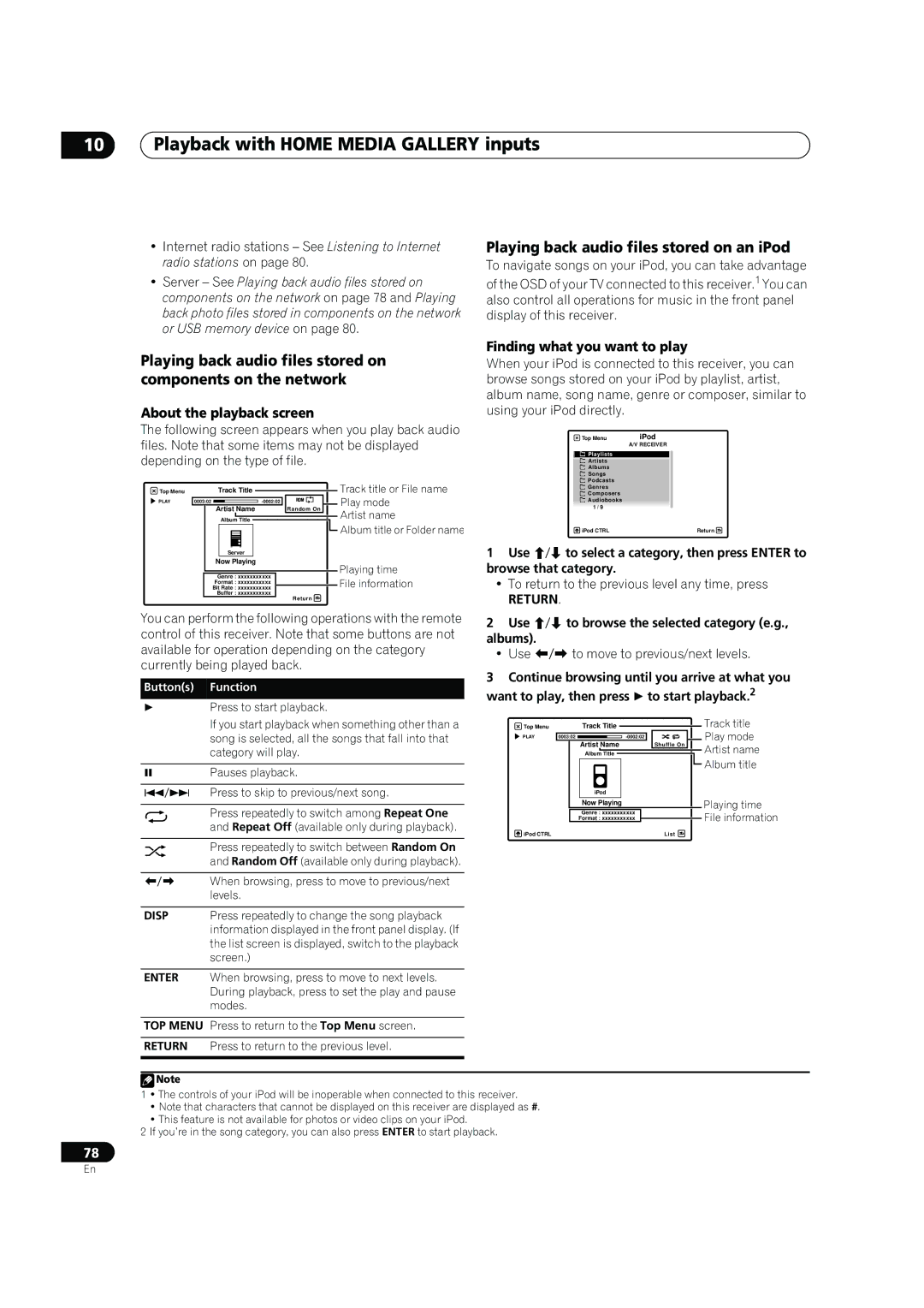 Pioneer SC-07 About the playback screen, Finding what you want to play, To return to the previous level any time, press 