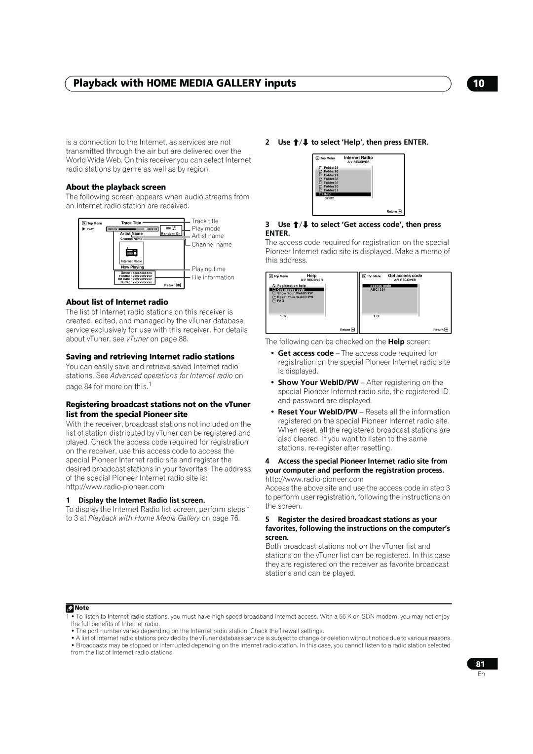 Pioneer SC-05, SC-07 manual About list of Internet radio, Saving and retrieving Internet radio stations 