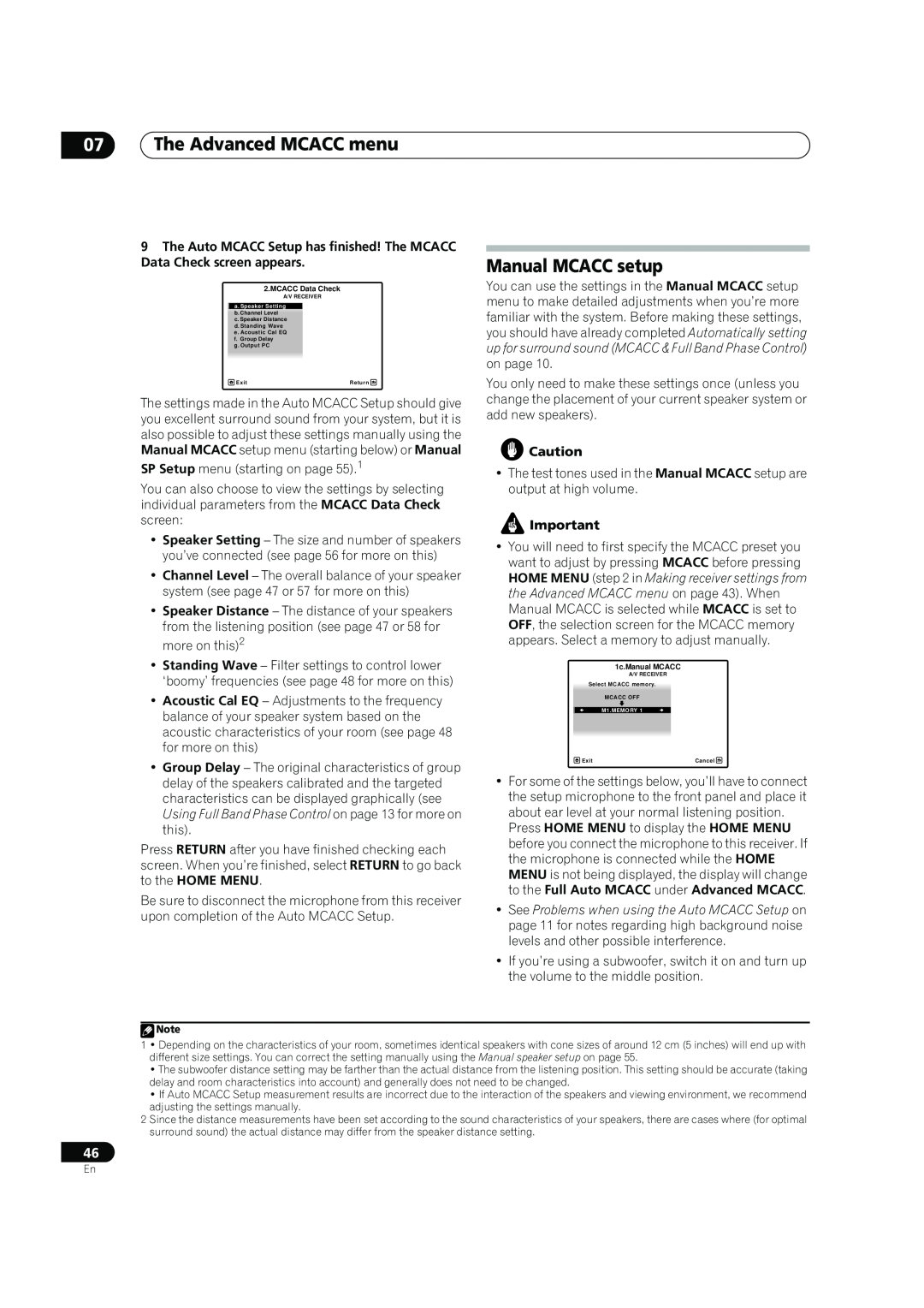 Pioneer SC-07, SC-05 manual The Advanced MCACC menu, Manual MCACC setup, MCACC Data Check, 1c.Manual MCACC 