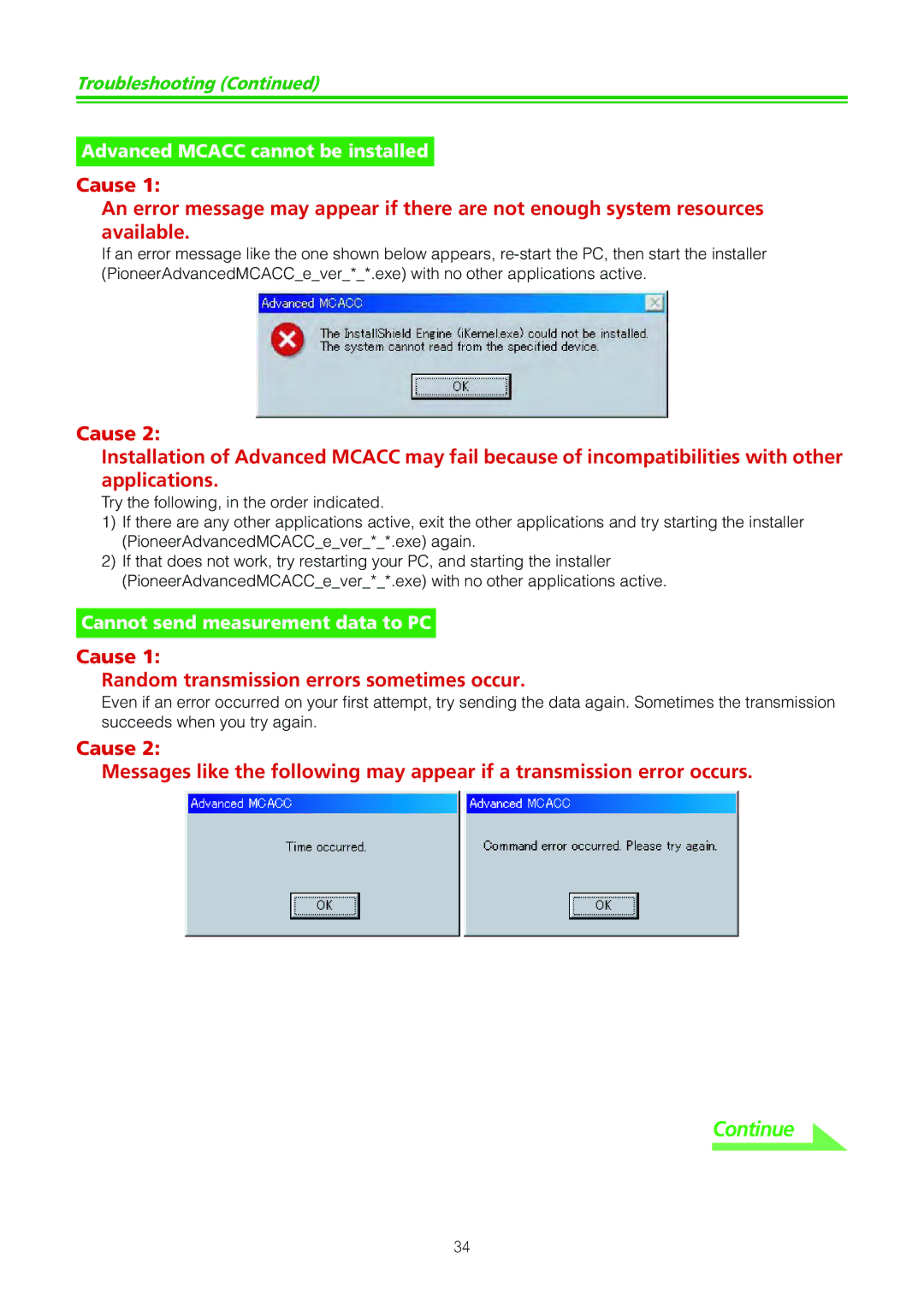 Pioneer SC-07 manual Cause Random transmission errors sometimes occur 