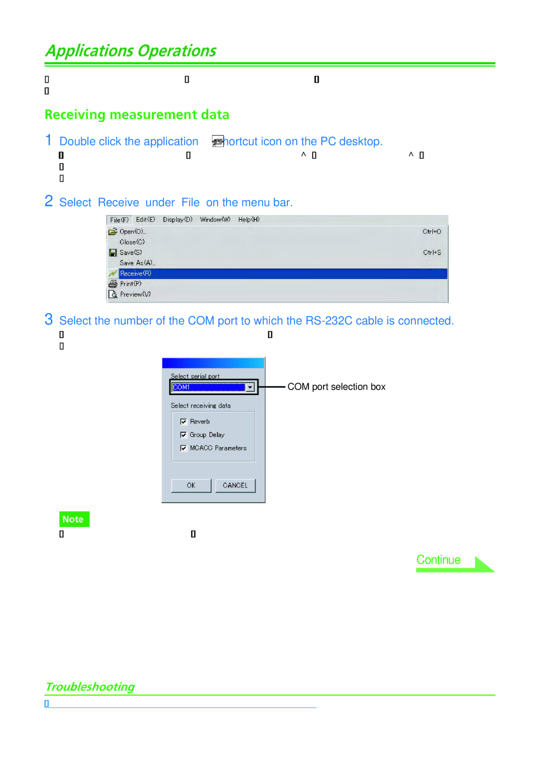 Pioneer SC-07 manual Applications Operations, Receiving measurement data 