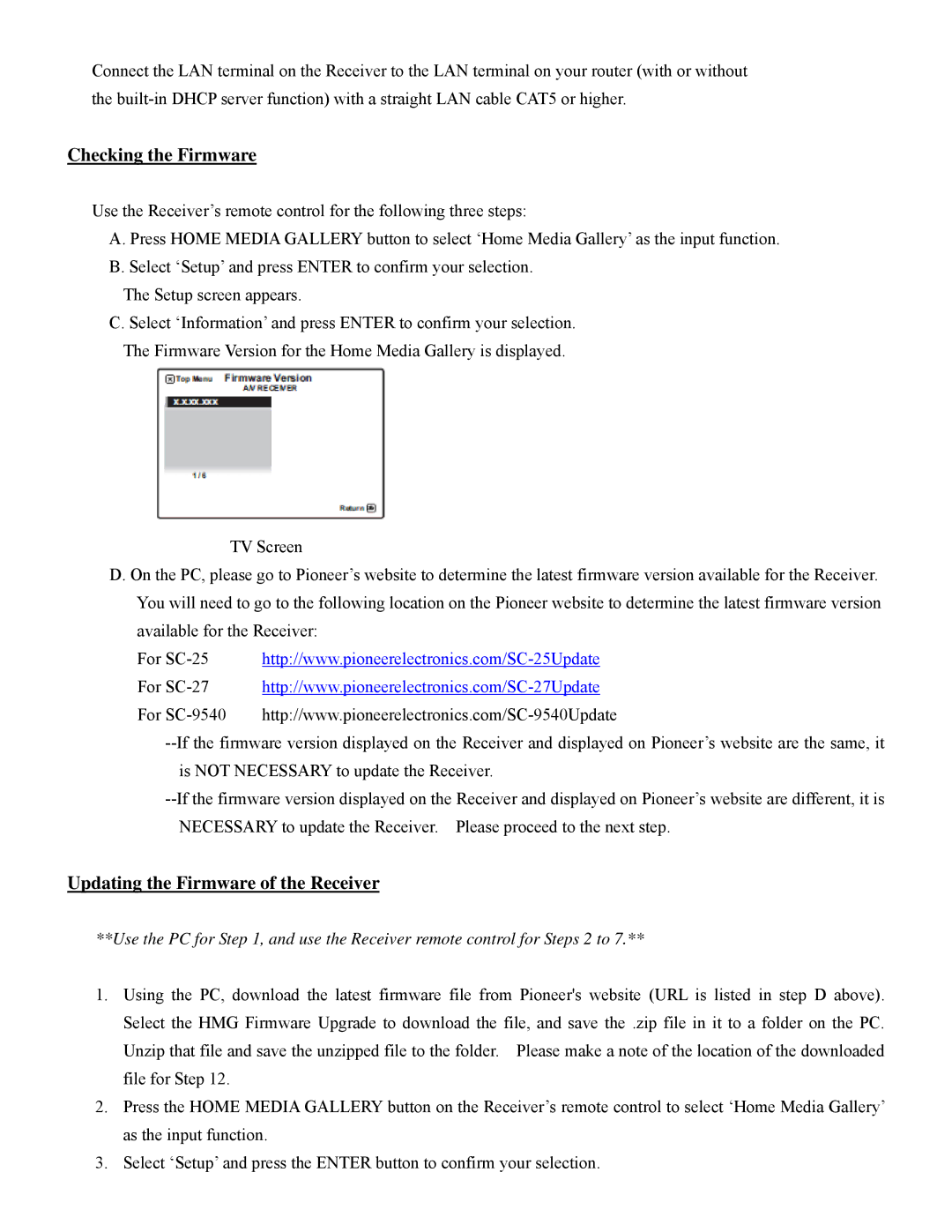 Pioneer SC-9540, SC-25, SC-27 manual Checking the Firmware 