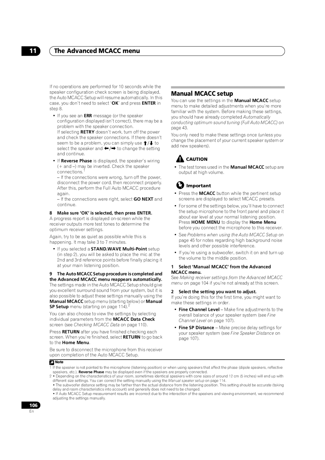 Pioneer SC-35 manual Manual Mcacc setup, Select ‘Manual MCACC’ from the Advanced Mcacc menu 