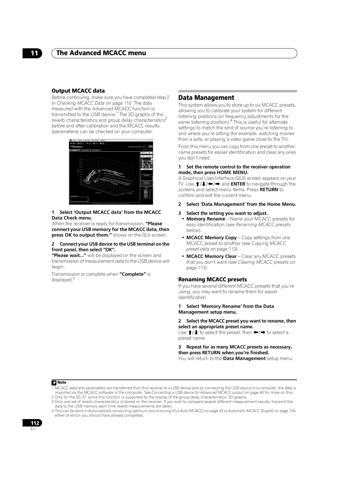 Pioneer SC-35 manual Data Management, Output Mcacc data, Renaming Mcacc presets 