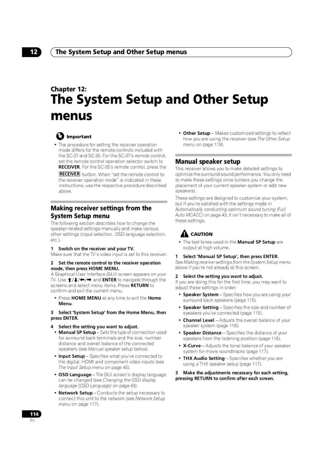 Pioneer SC-35 manual System Setup and Other Setup menus Chapter, Making receiver settings from System Setup menu 