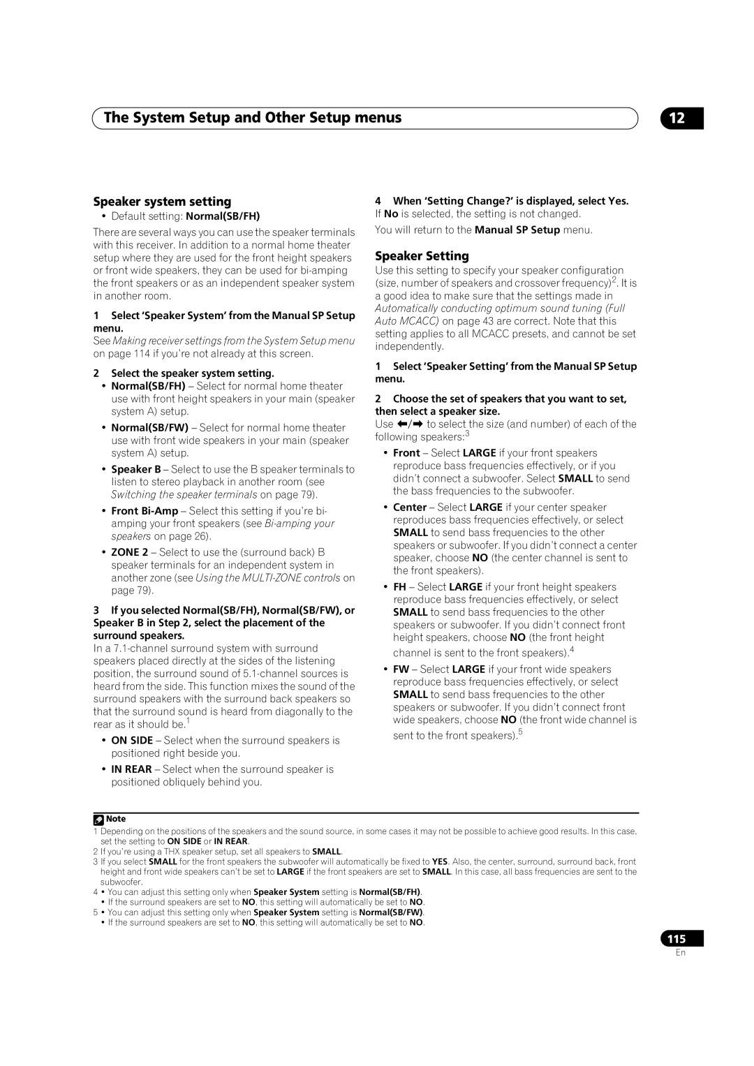 Pioneer SC-35 manual System Setup and Other Setup menus, Speaker system setting, Select the speaker system setting 