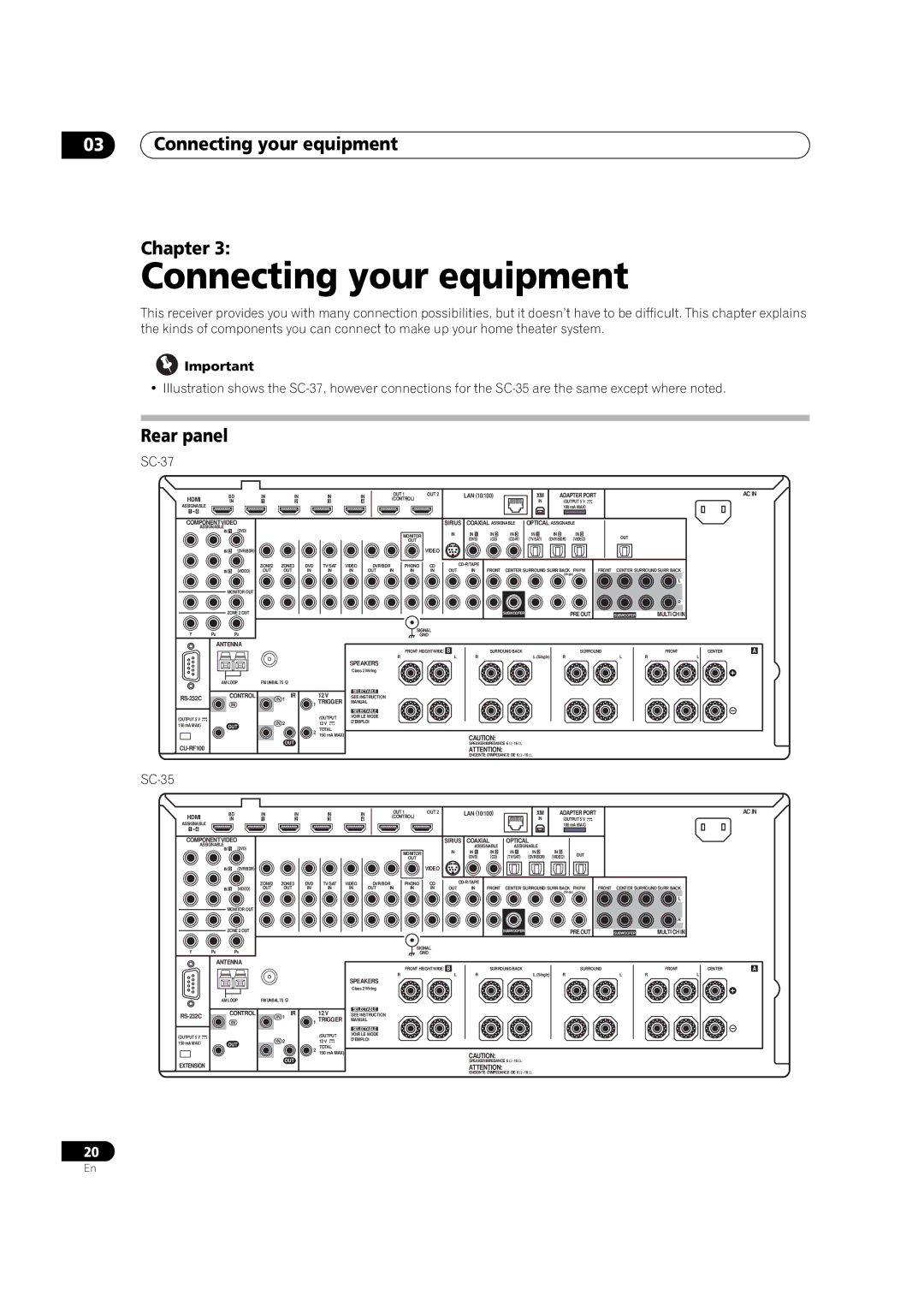 Pioneer SC-35 manual Connecting your equipment Chapter, Rear panel, SC-37 