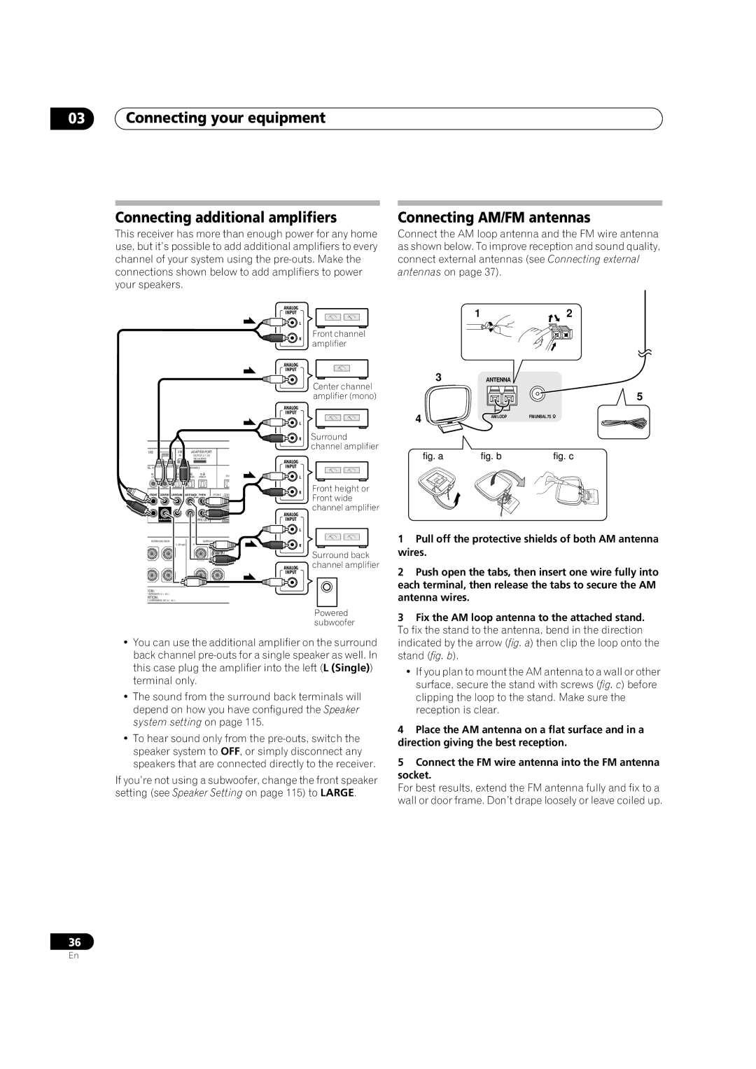 Pioneer SC-35 manual Connecting your equipment Connecting additional amplifiers, Connecting AM/FM antennas 