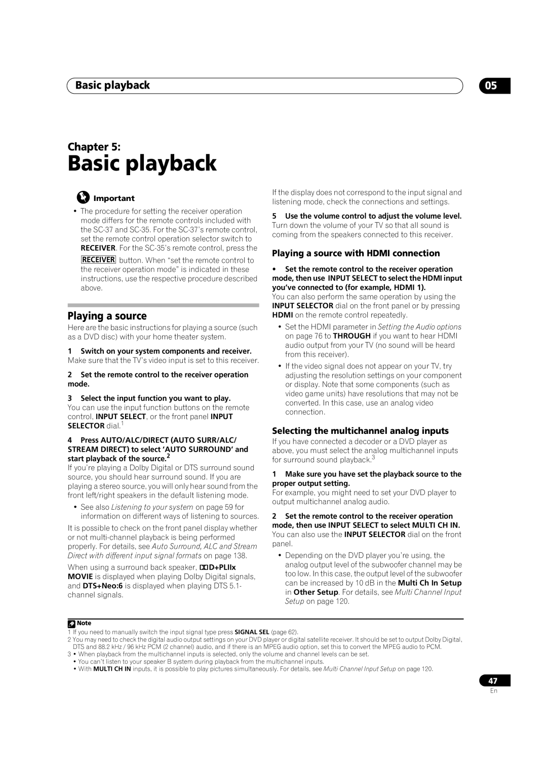 Pioneer SC-35 manual Basic playback Chapter, Playing a source with Hdmi connection 