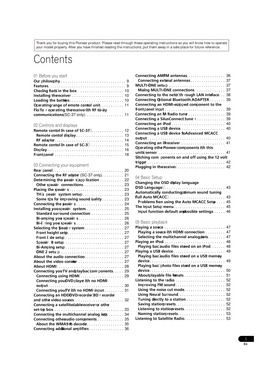 Pioneer SC-35 manual Contents 