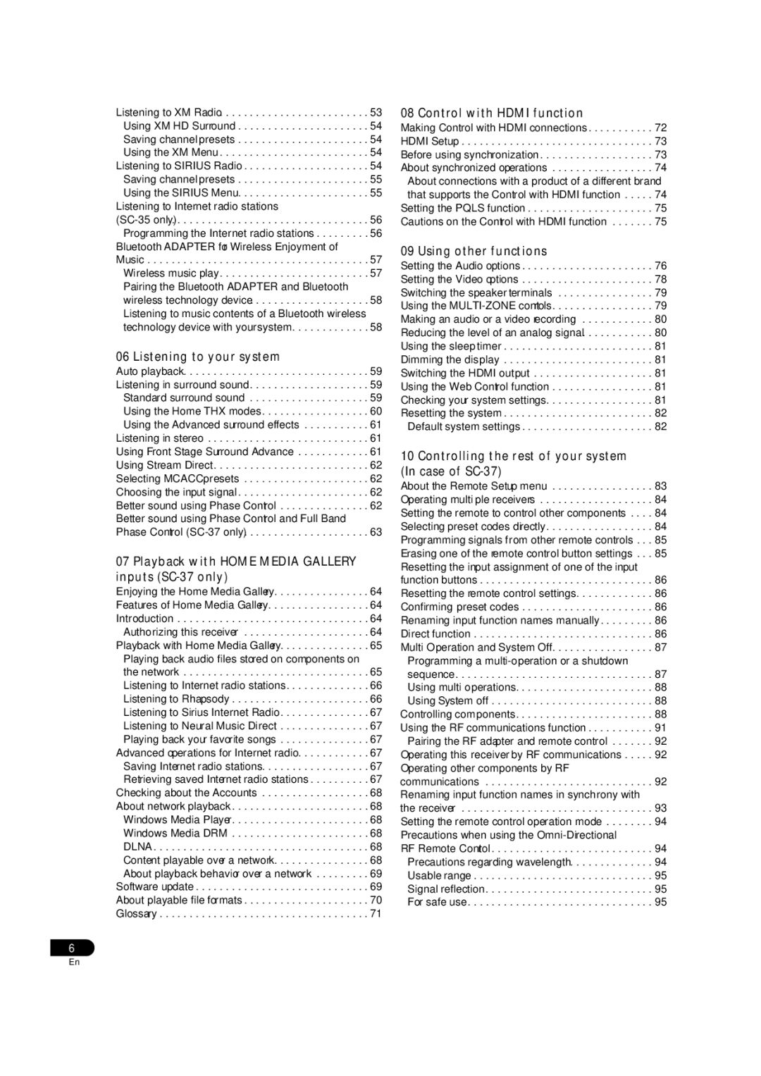 Pioneer SC-35 Listening to your system, Playback with Home Media Gallery inputs SC-37 only, Control with Hdmi function 