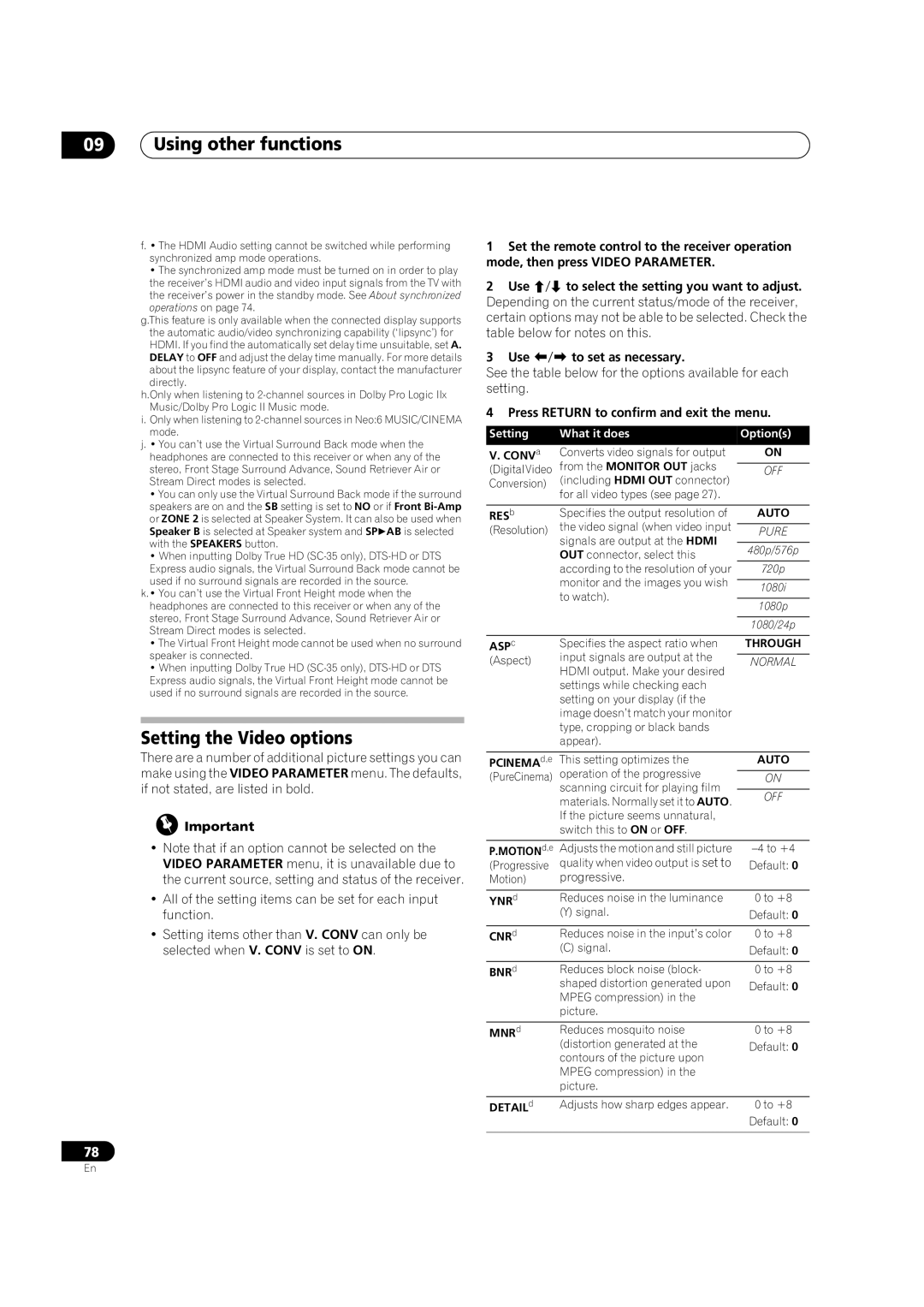 Pioneer SC-35 manual Setting the Video options, Progressive, Auto 