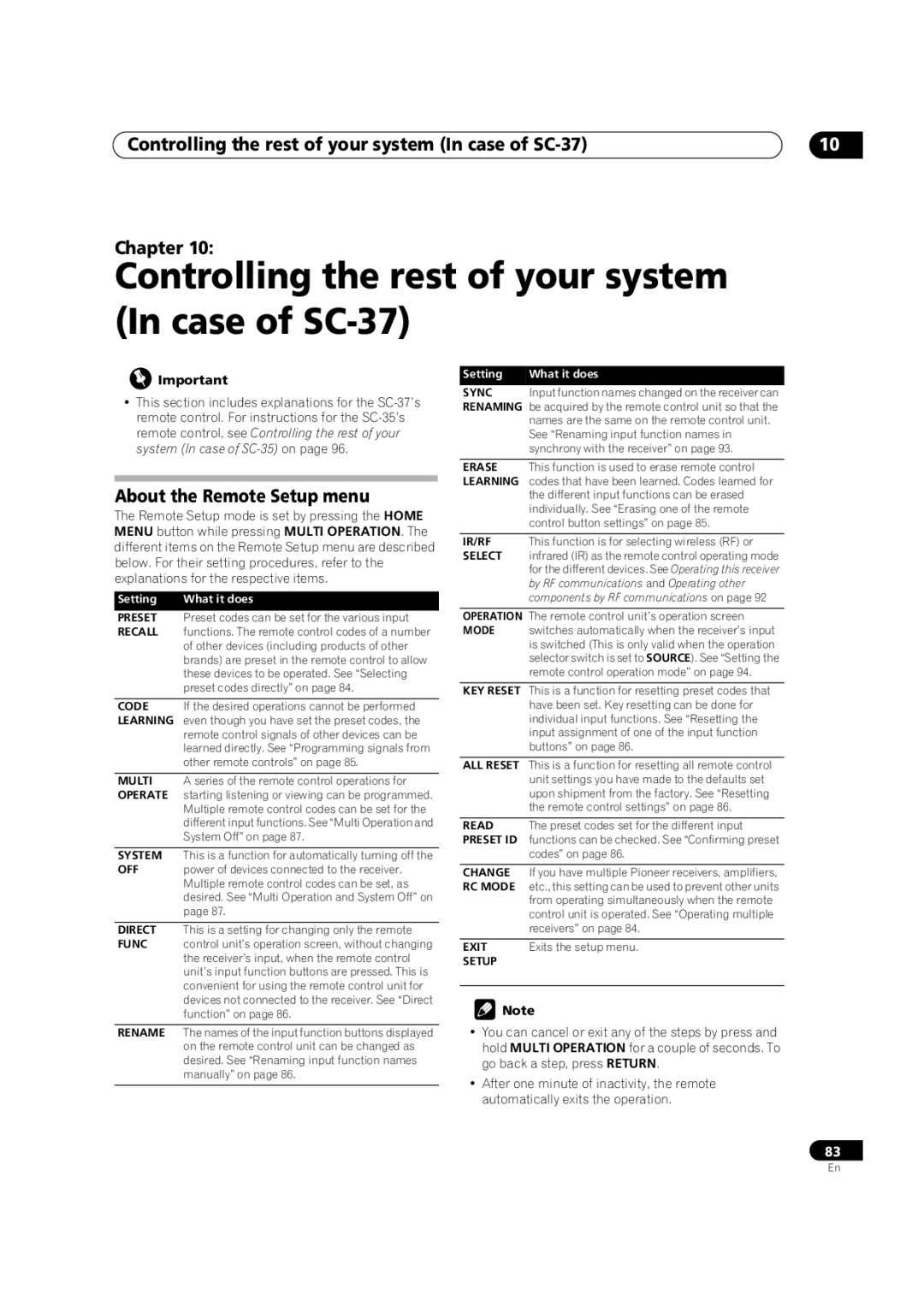 Pioneer SC-35 manual Controlling the rest of your system In case of SC-37, About the Remote Setup menu 