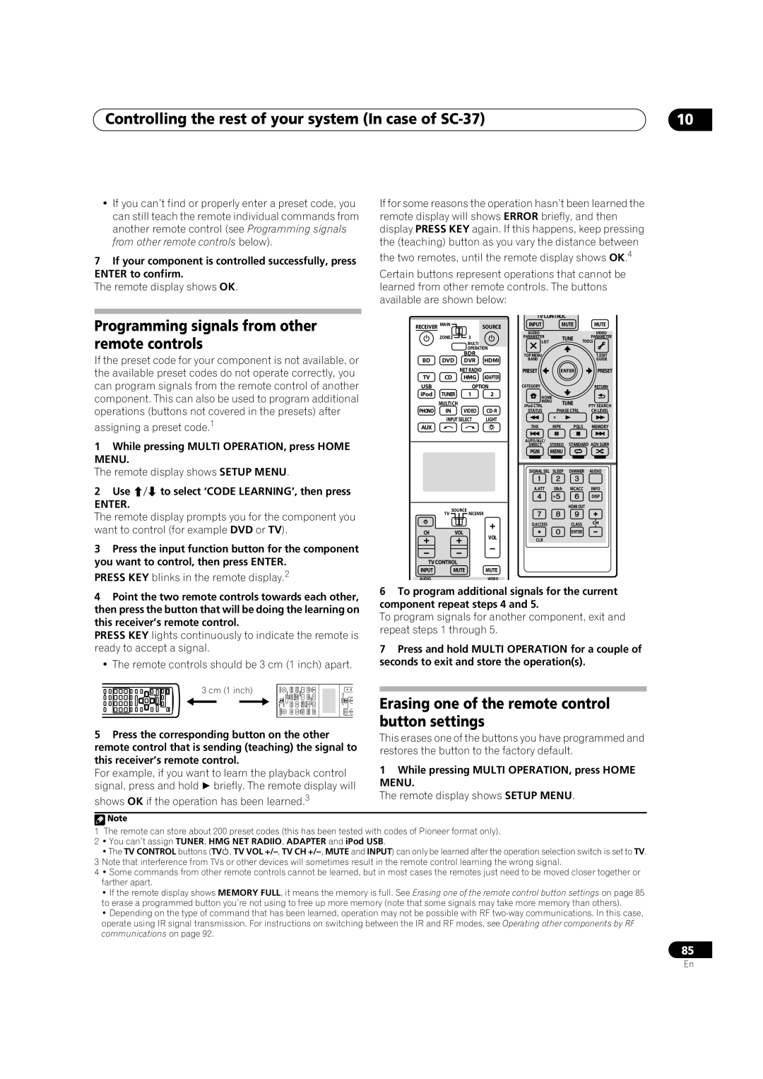 Pioneer SC-35 Controlling the rest of your system In case of SC-37, Programming signals from other remote controls, Menu 