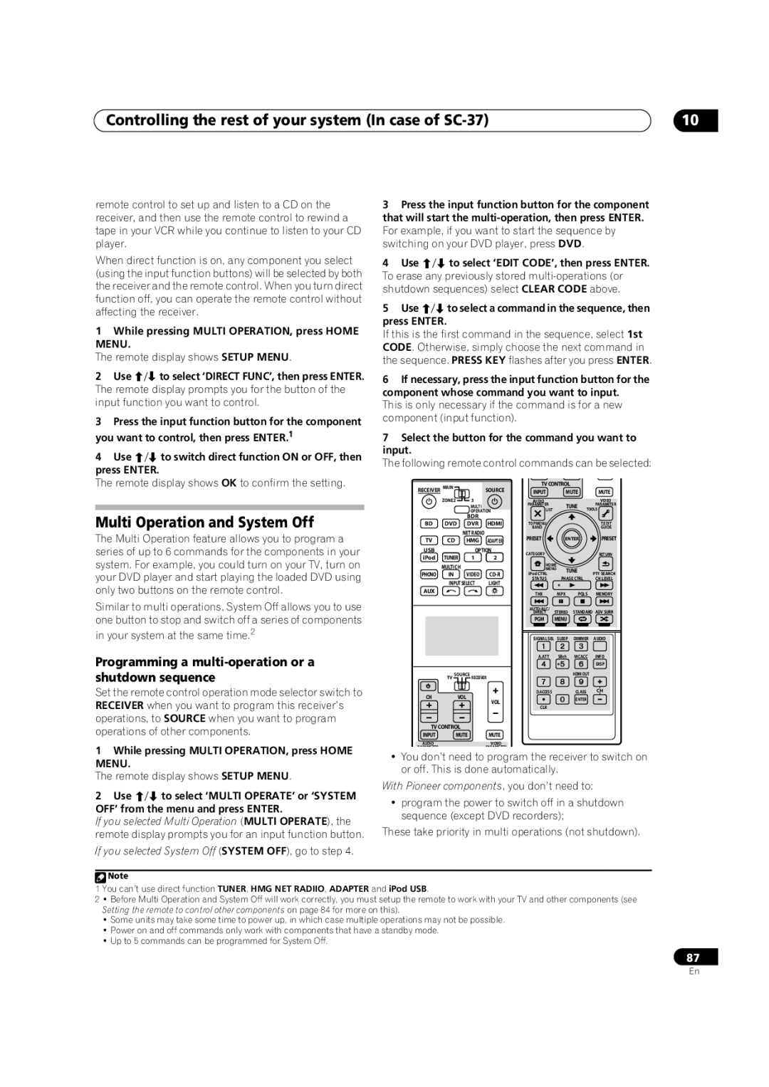 Pioneer SC-35 manual Multi Operation and System Off, Programming a multi-operation or a shutdown sequence 