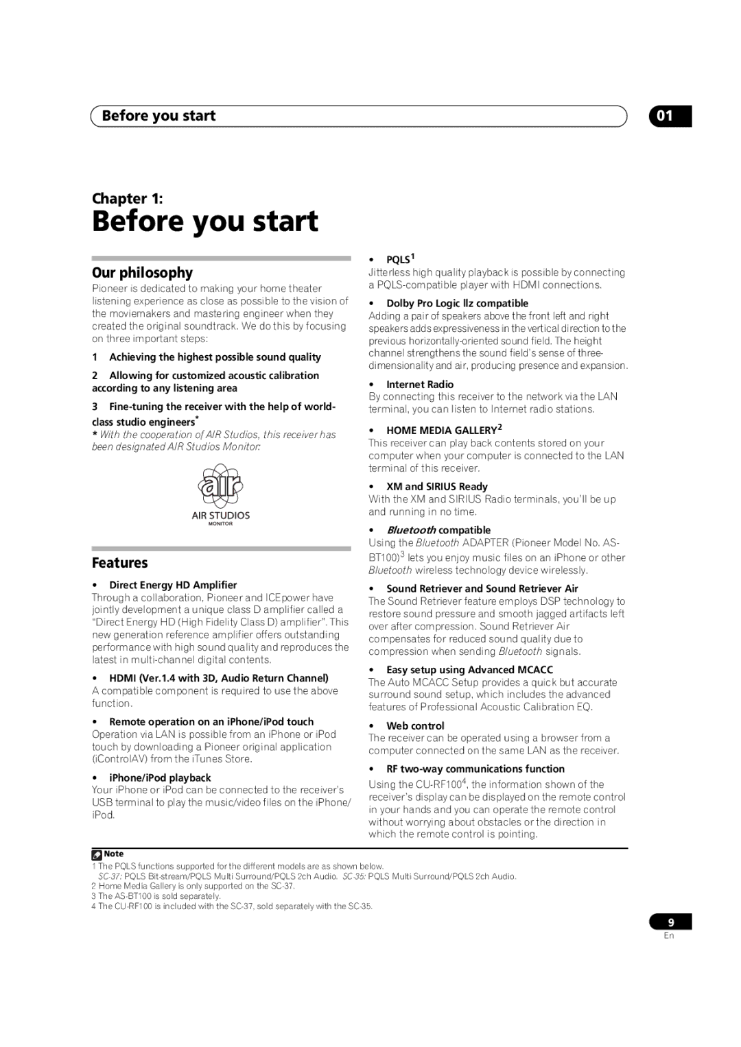 Pioneer SC-35 manual Before you start Chapter, Our philosophy, Features 