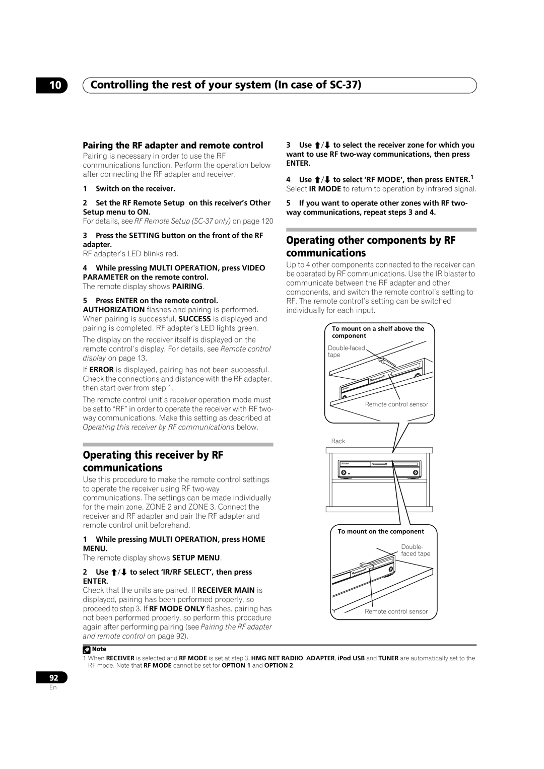 Pioneer SC-35 manual Operating this receiver by RF communications, Operating other components by RF communications 