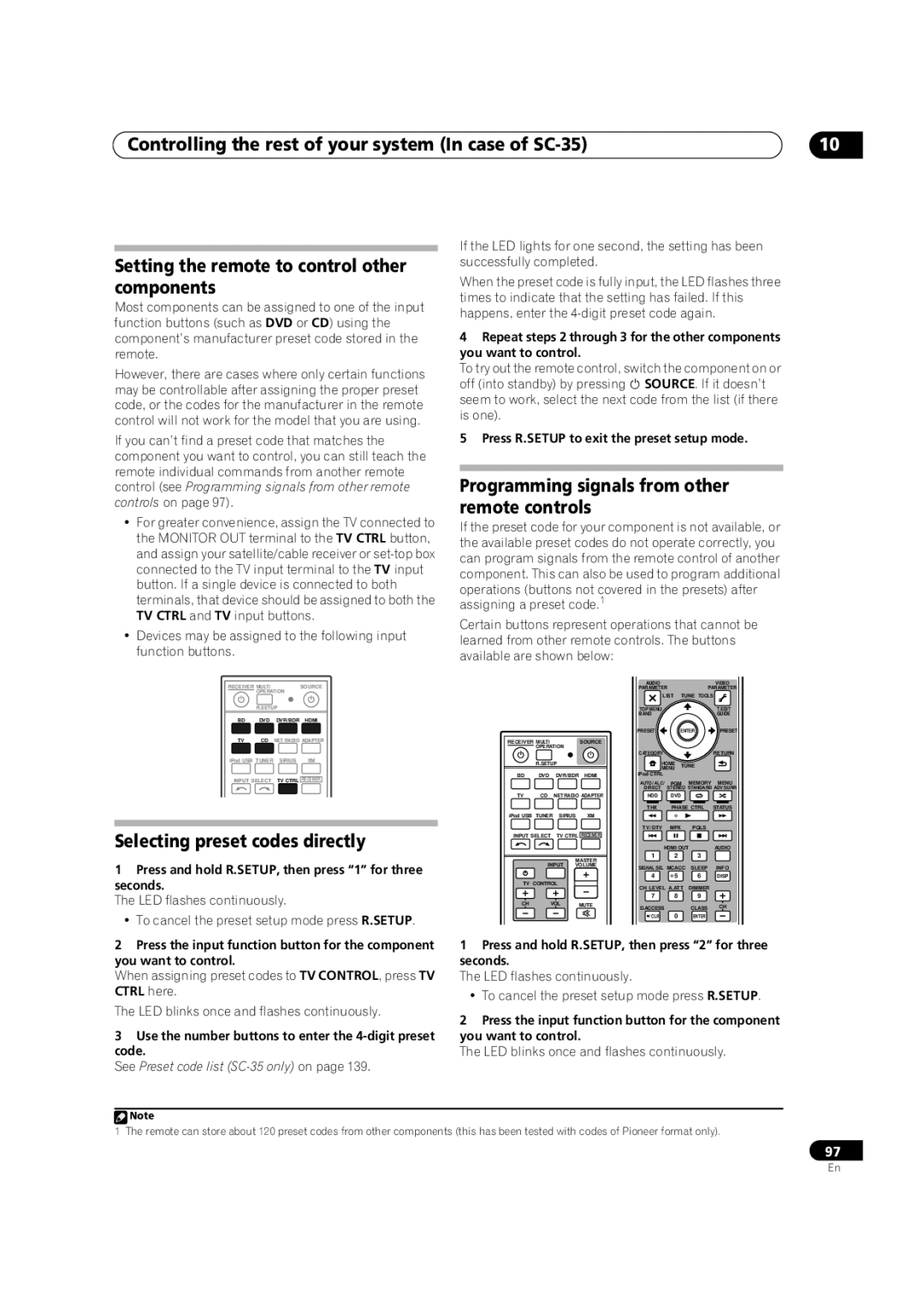 Pioneer SC-35 manual Press R.SETUP to exit the preset setup mode, Press and hold R.SETUP, then press 1 for three seconds 