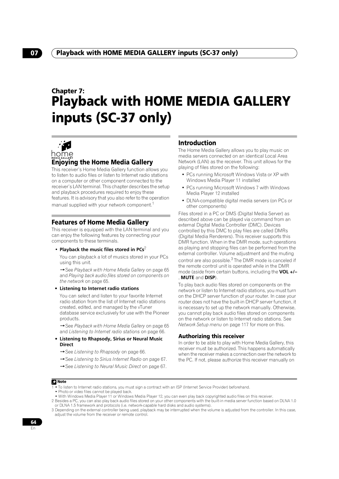 Pioneer SC-35 Playback with HOME MEDIA GALLERY inputs SC-37only, Introduction, Enjoying the Home Media Gallery, Chapter 
