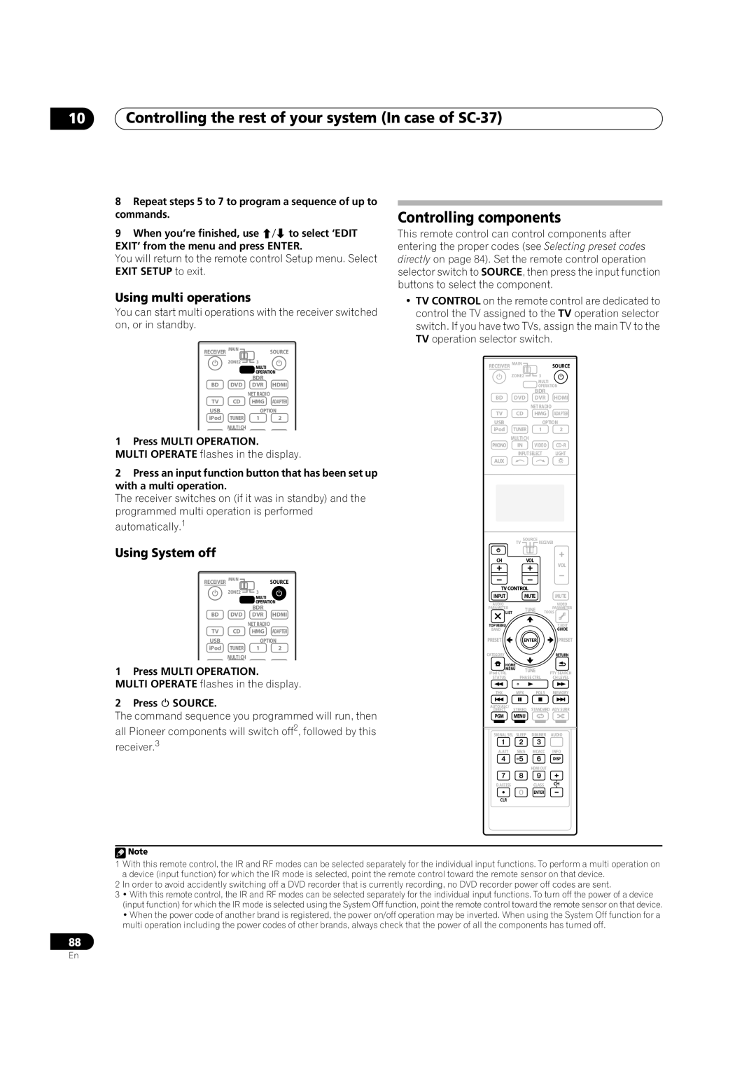 Pioneer SC-35 manual Controlling components, Using multi operations, Using System off 