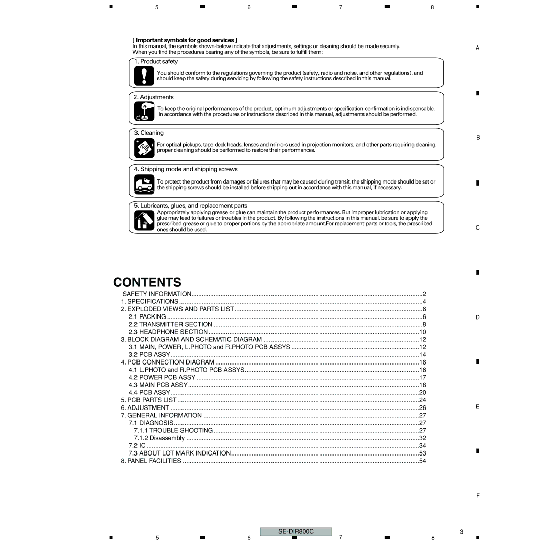 Pioneer SE-DIR800C manual Contents 