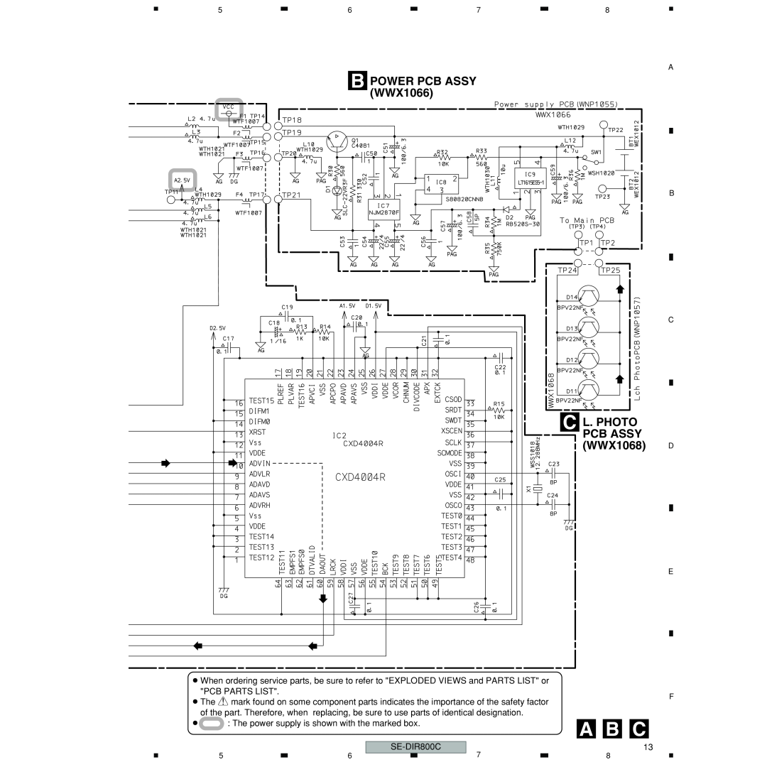 Pioneer SE-DIR800C manual A B C, B POWER PCB ASSY WWX1066, C L. PHOTO PCB ASSY WWX1068 