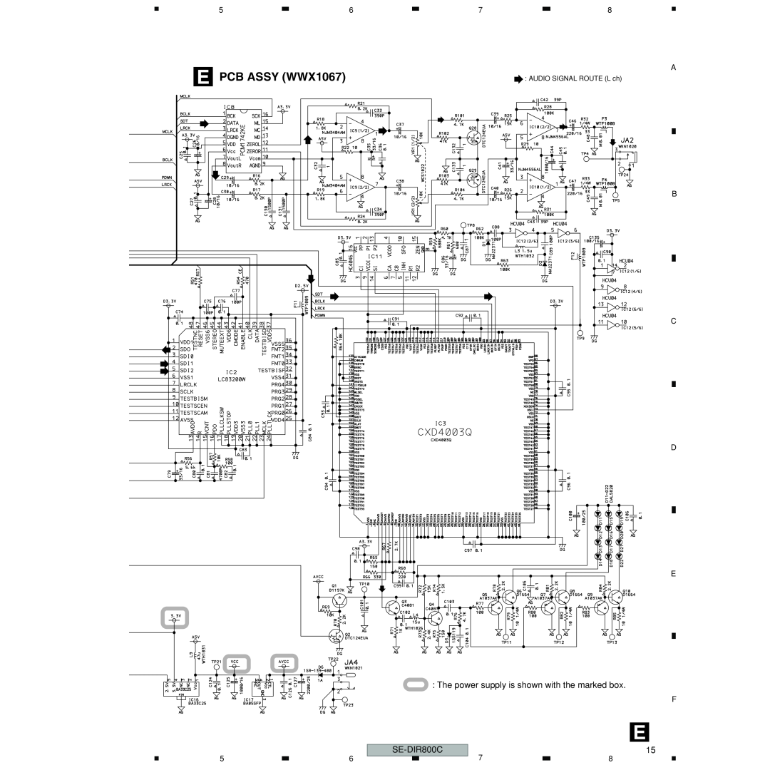 Pioneer SE-DIR800C manual E PCB ASSY WWX1067, The power supply is shown with the marked box 