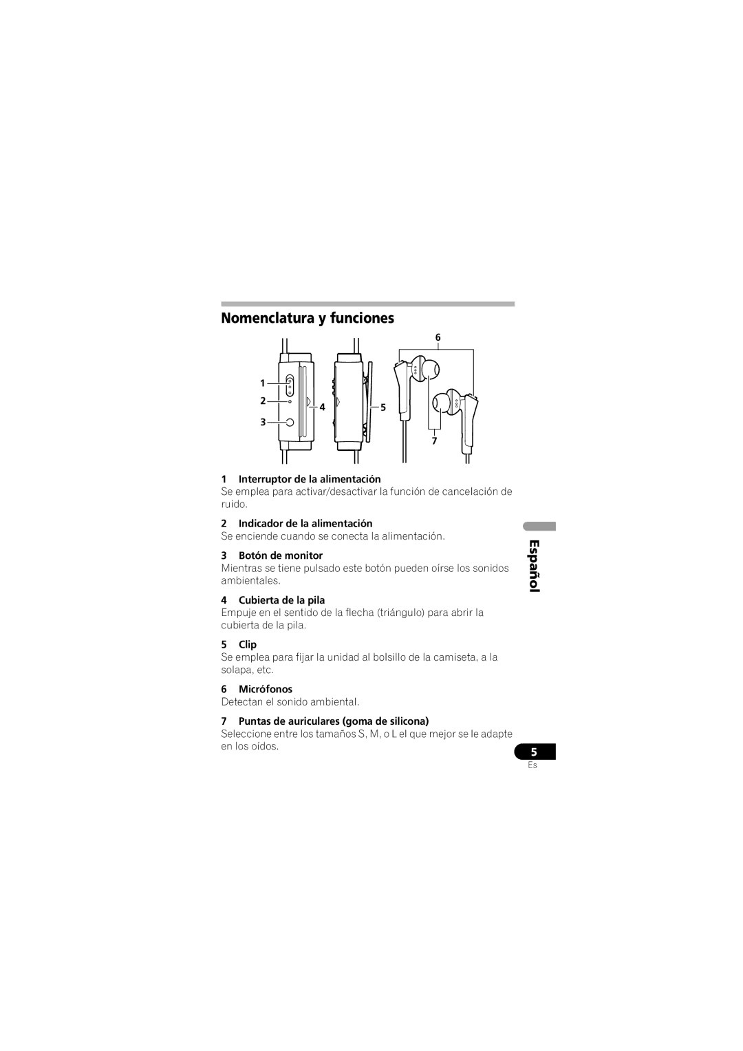 Pioneer SE-NC31C-K operating instructions Nomenclatura y funciones 