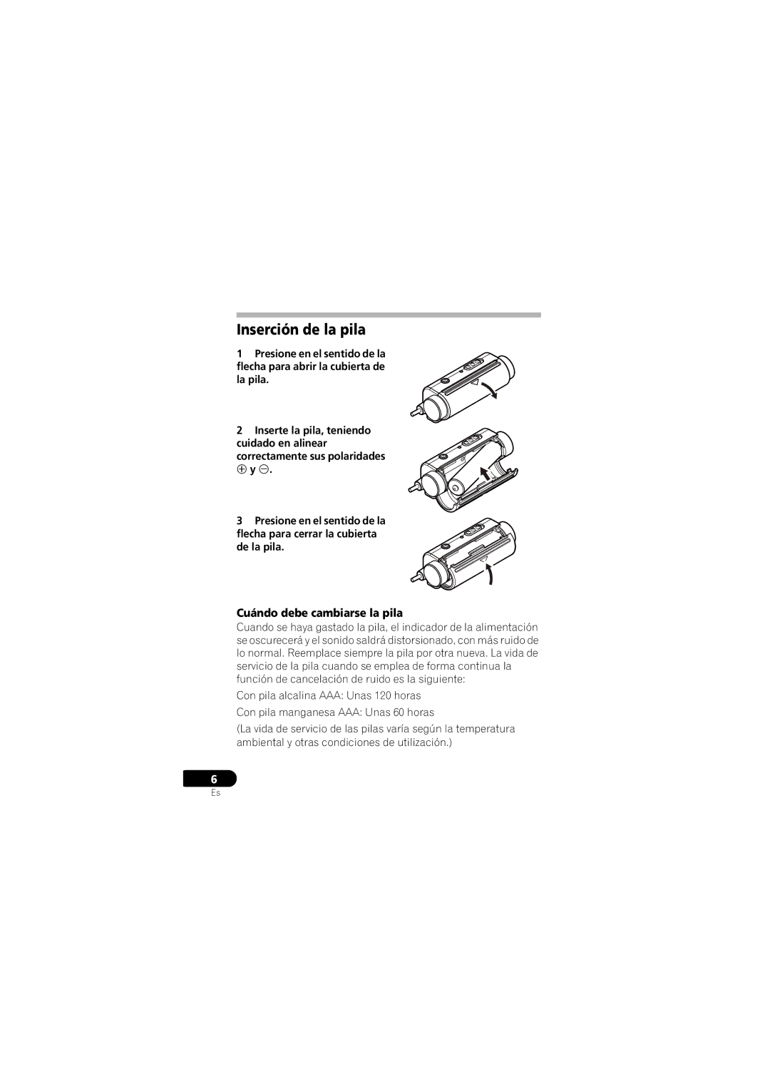 Pioneer SE-NC31C-K operating instructions Inserción de la pila, Cuándo debe cambiarse la pila 