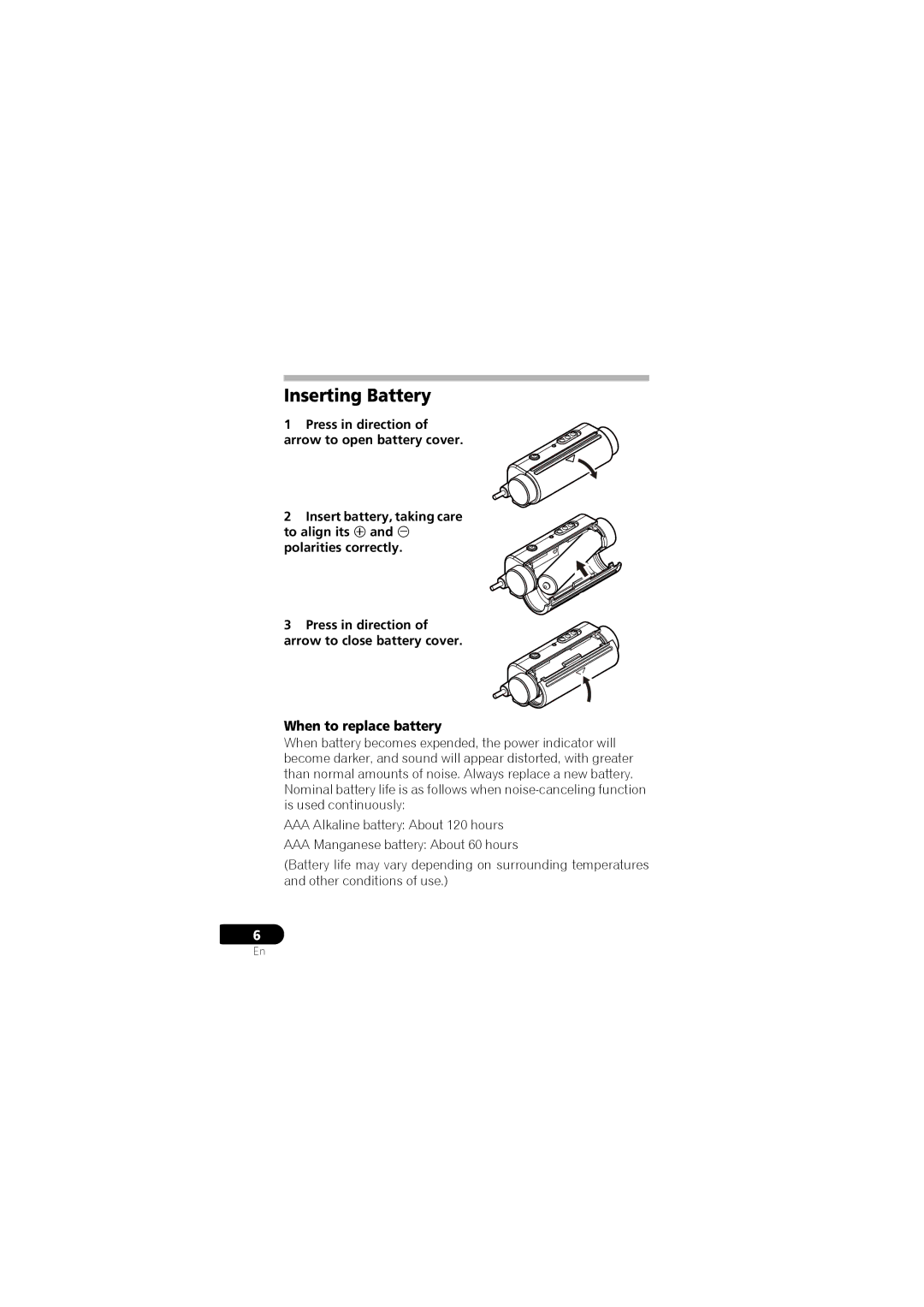 Pioneer SE-NC31C-K operating instructions Inserting Battery, When to replace battery 