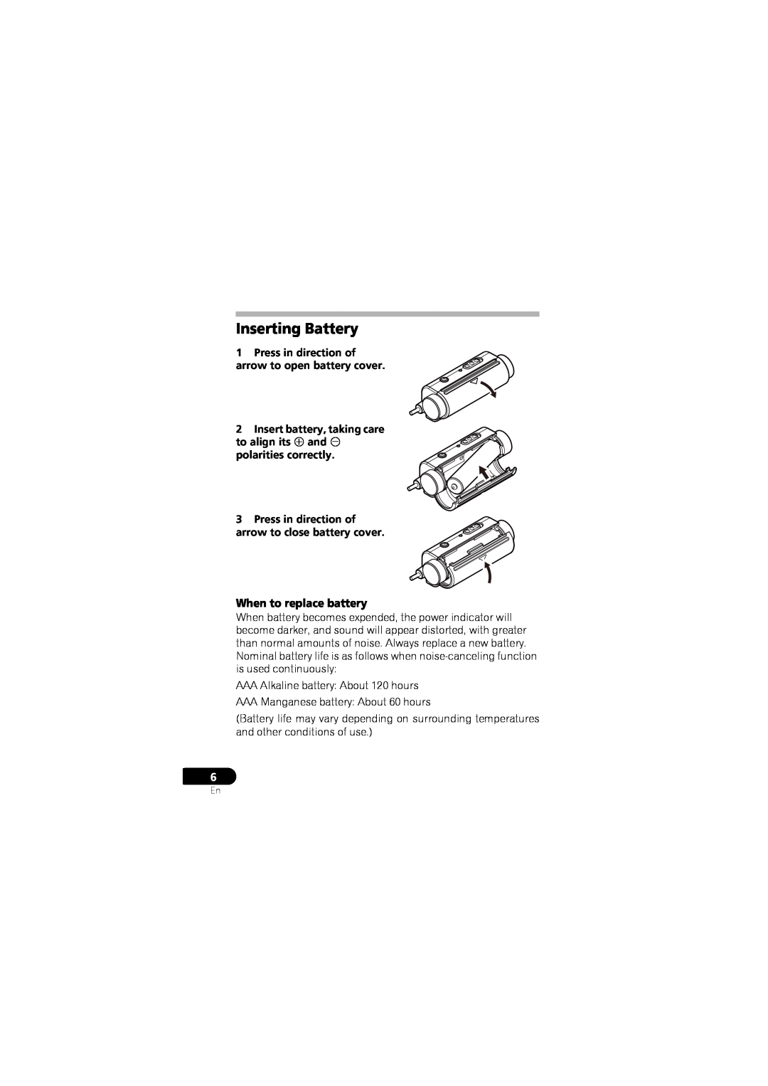 Pioneer SE-NC31C-K operating instructions Inserting Battery, When to replace battery 