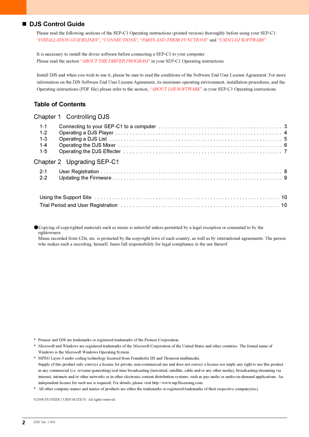 Pioneer SEP-C1, Software Entertainment Controller manual „ DJS Control Guide 