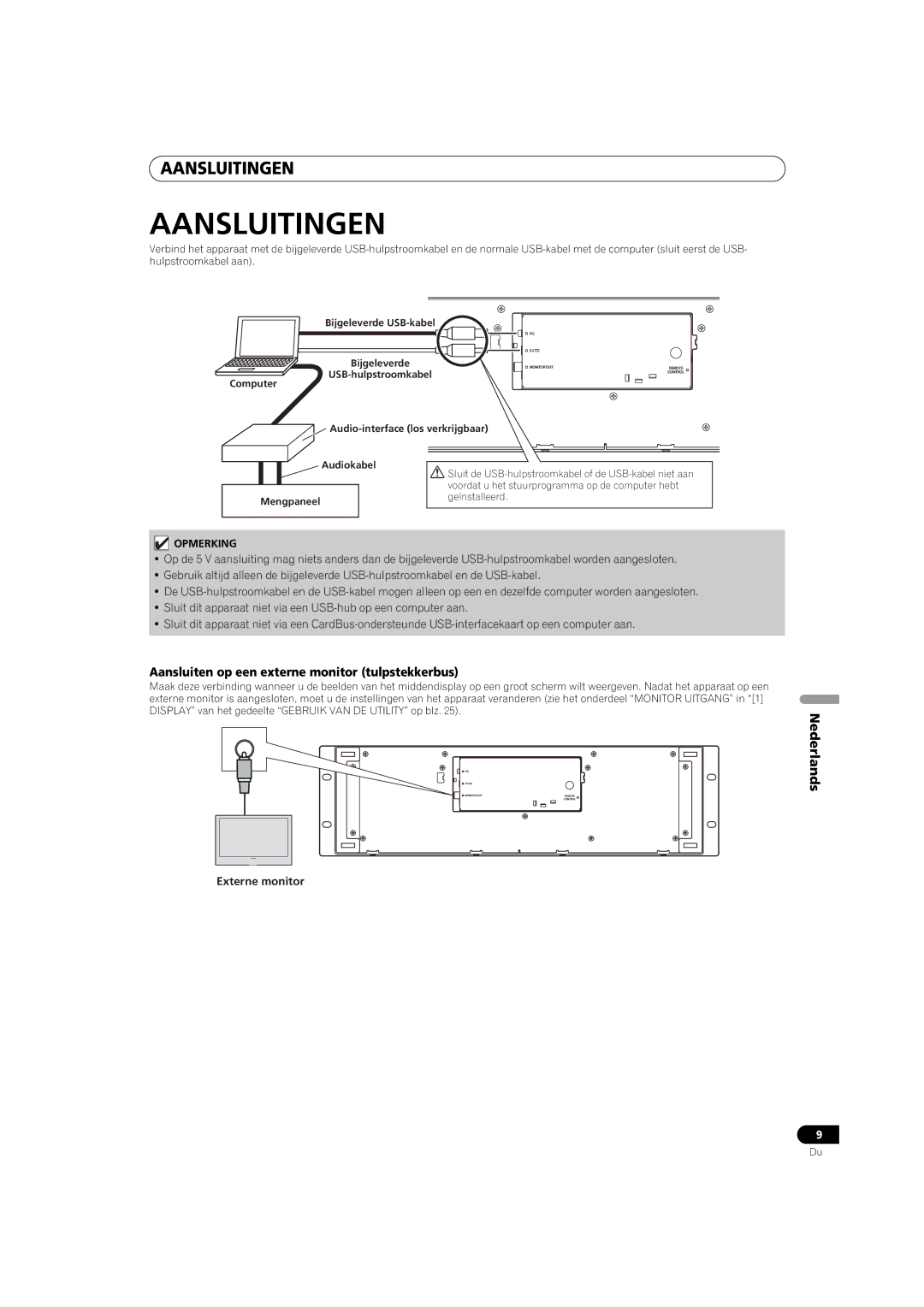 Pioneer SEP-C1 operating instructions Aansluitingen, Aansluiten op een externe monitor tulpstekkerbus, Externe monitor 