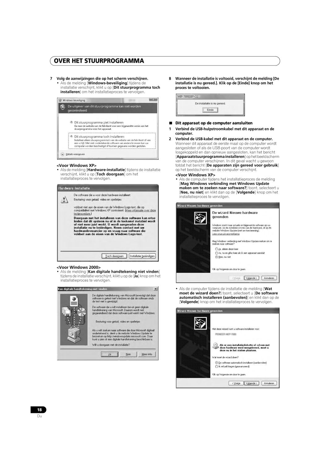 Pioneer SEP-C1 operating instructions Voor Windows XP,  Dit apparaat op de computer aansluiten 