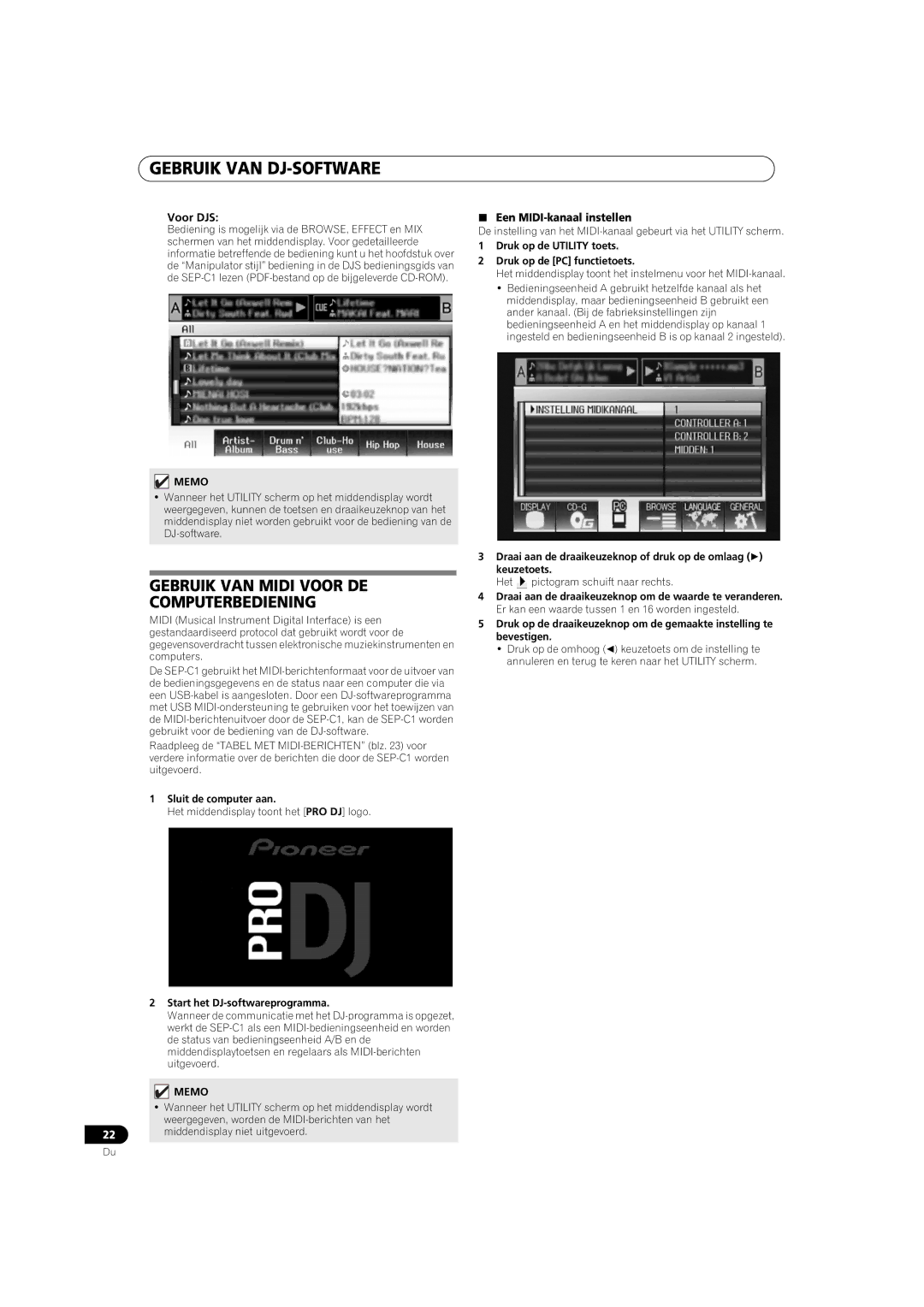 Pioneer SEP-C1 operating instructions Gebruik VAN Midi Voor DE Computerbediening, Voor DJS,  Een MIDI-kanaal instellen 