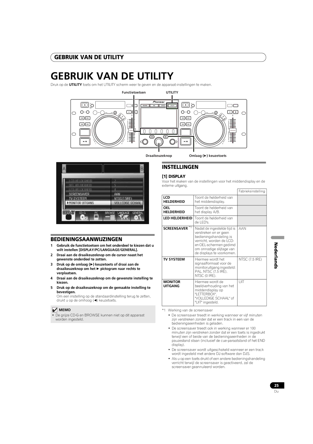 Pioneer SEP-C1 operating instructions Gebruik VAN DE Utility, Instellingen Bedieningsaanwijzingen 