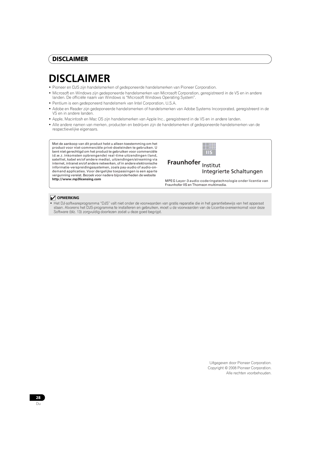 Pioneer SEP-C1 operating instructions Disclaimer 