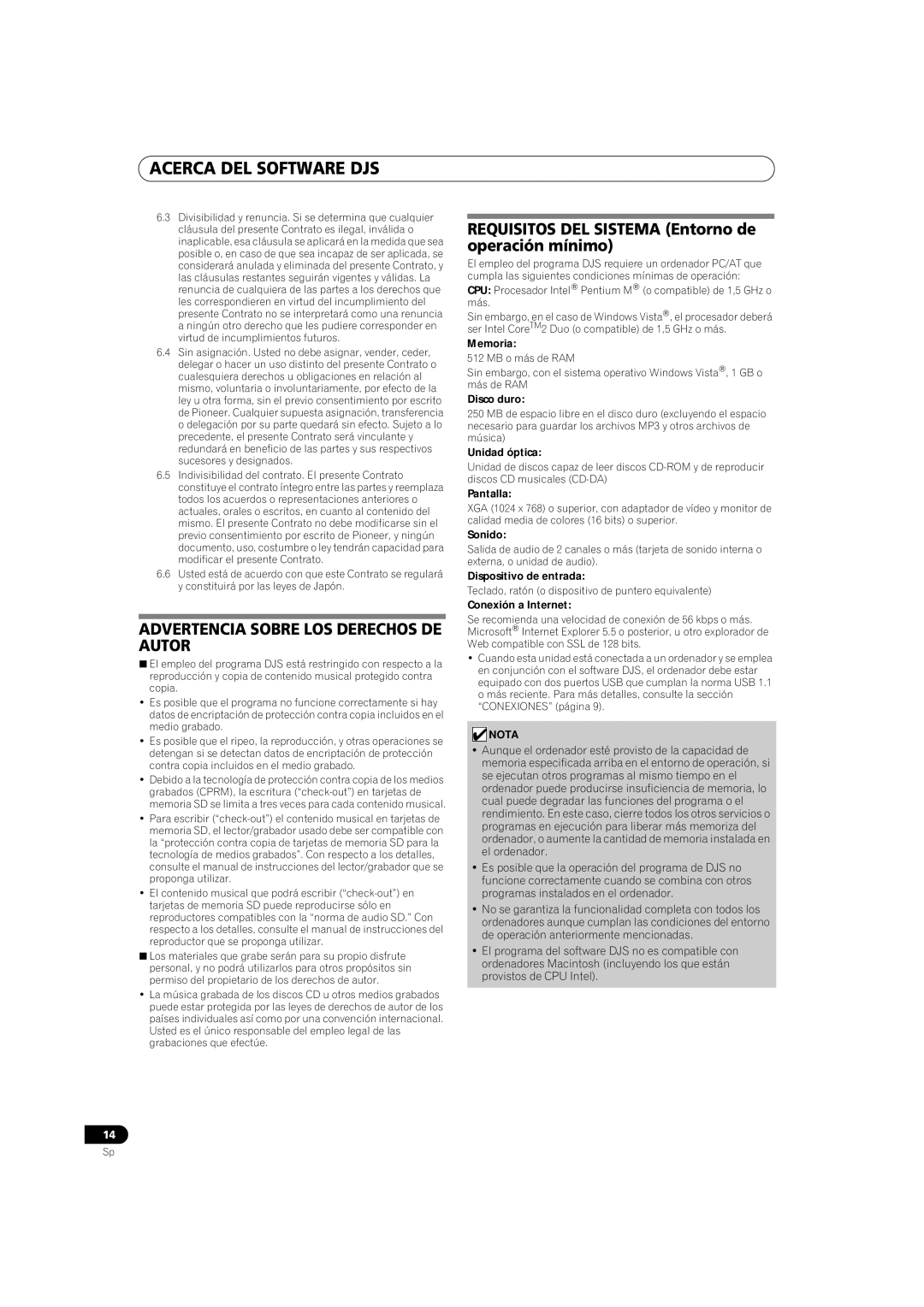 Pioneer SEP-C1 operating instructions Advertencia Sobre LOS Derechos DE Autor 