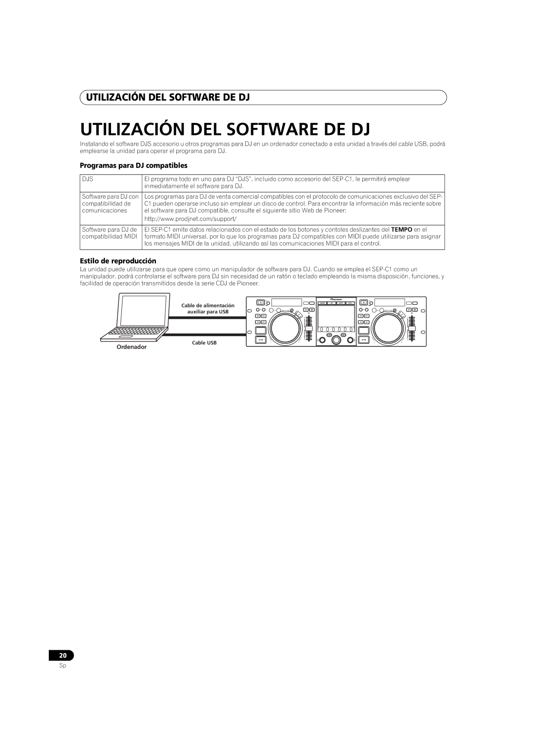 Pioneer SEP-C1 operating instructions Utilización DEL Software DE DJ, Programas para DJ compatibles, Estilo de reproducción 