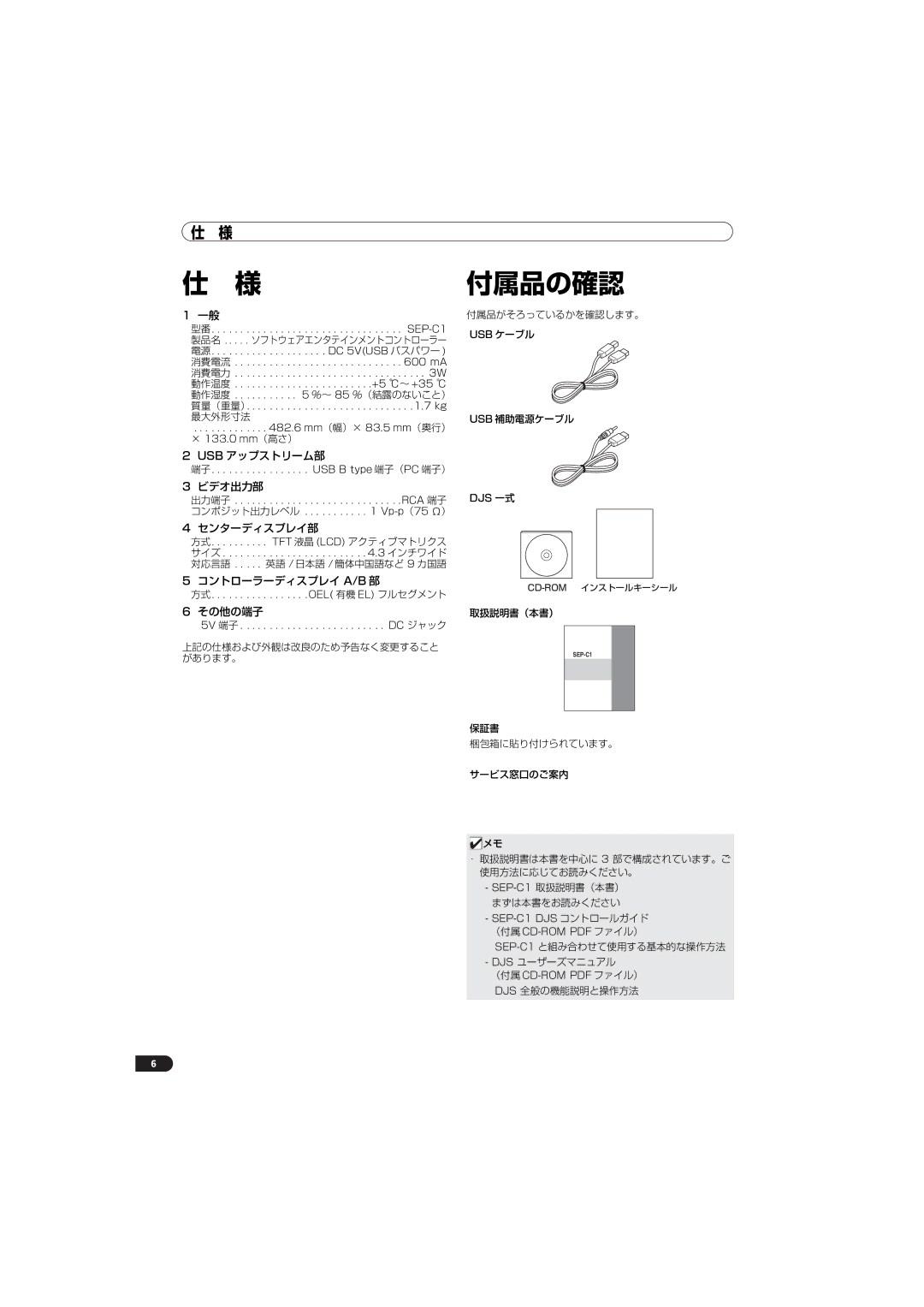 Pioneer SEP-C1 operating instructions 付属品の確認 