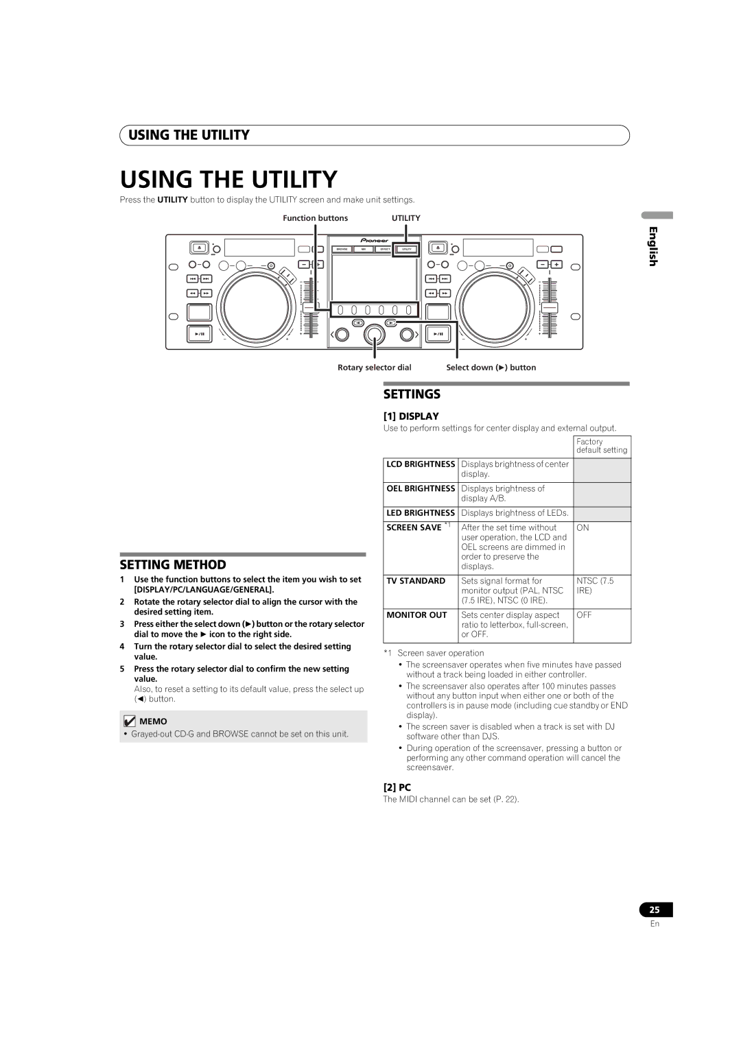 Pioneer SEP-C1 operating instructions Using the Utility, Setting Method, Settings, Display 