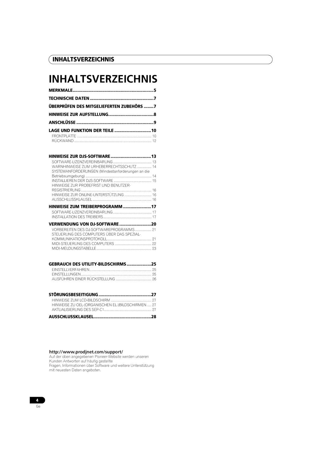 Pioneer SEP-C1 operating instructions Inhaltsverzeichnis, Hinweise ZUR ONLINE-UNTERSTÜTZUNG, Ausführen Einer Rückstellung 