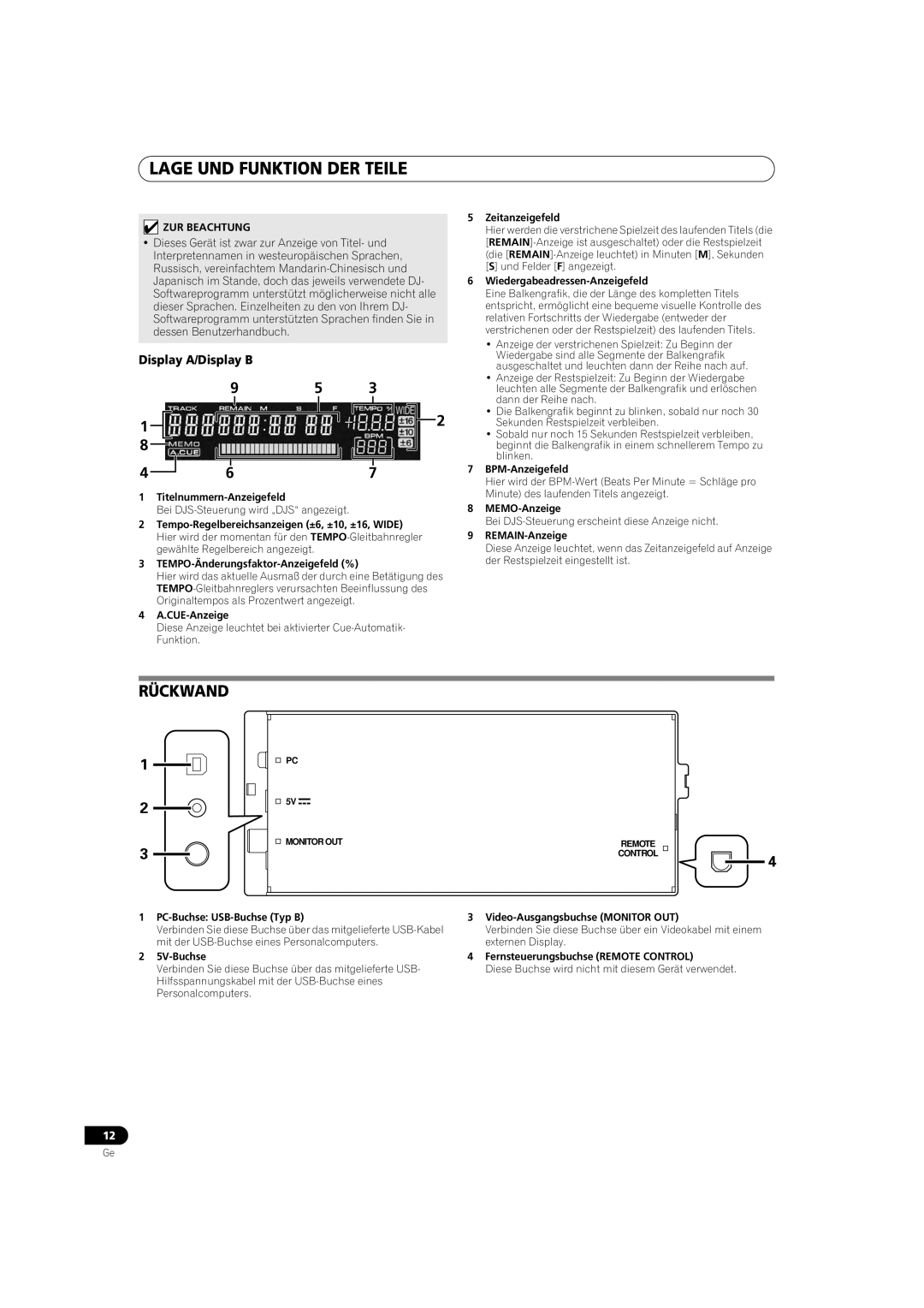 Pioneer SEP-C1 operating instructions Rückwand 