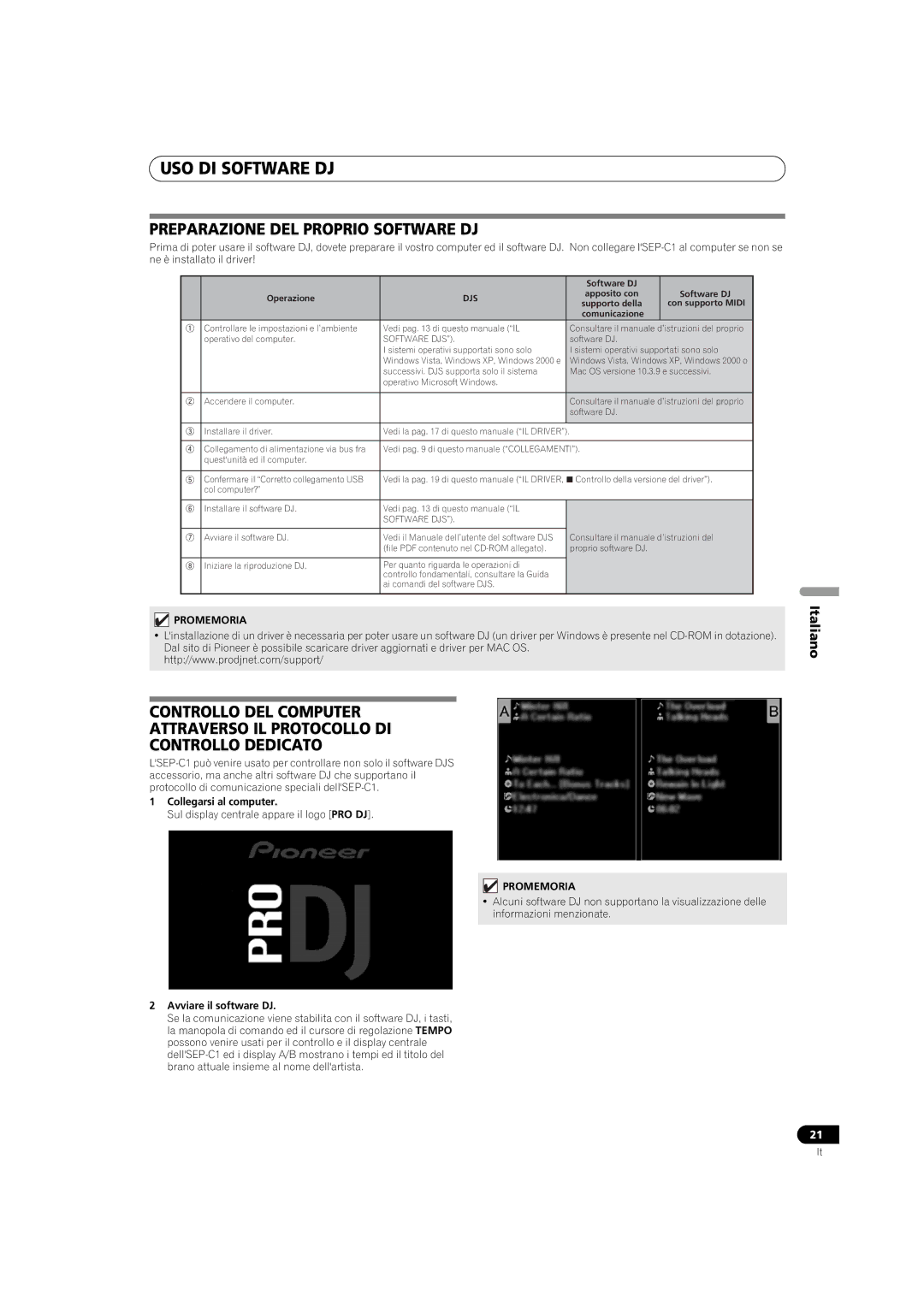 Pioneer SEP-C1 operating instructions Preparazione DEL Proprio Software DJ, Collegarsi al computer, Avviare il software DJ 