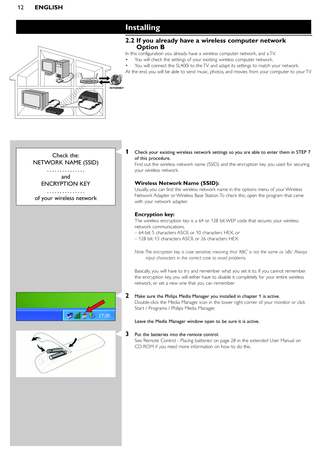 Pioneer SL400I manual If you already have a wireless computer network Option B, Network Name Ssid Encryption KEY 